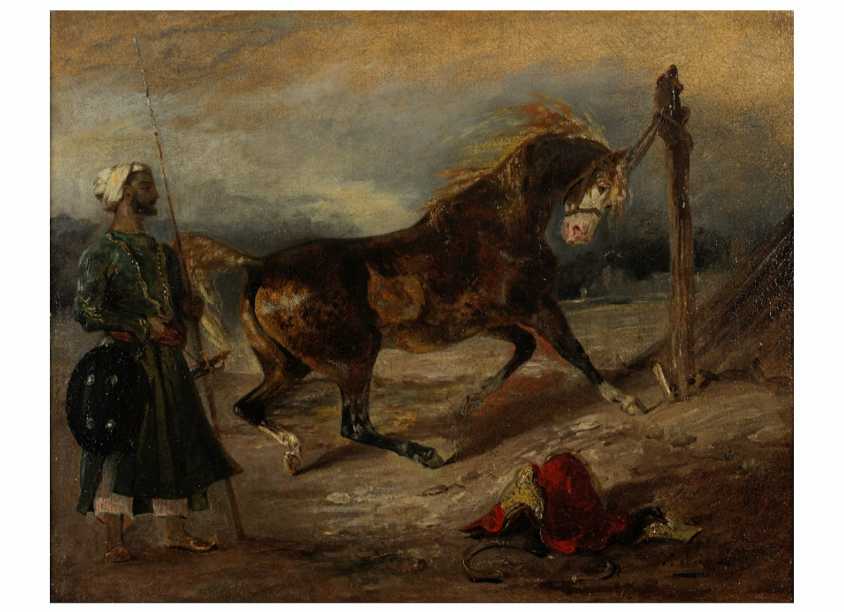 Eugène Delacroix, Cheval arabe attaché à un piquet, 1825, huile sur toile. Courtesy Bonhams Cornette de Saint Cyr