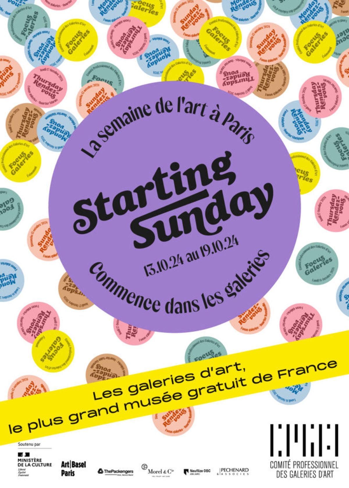 L'affiche de l'édition 2024 de « Starting Sunday ». Courtesy Comité professionnel des galeries d’art (CPGA)