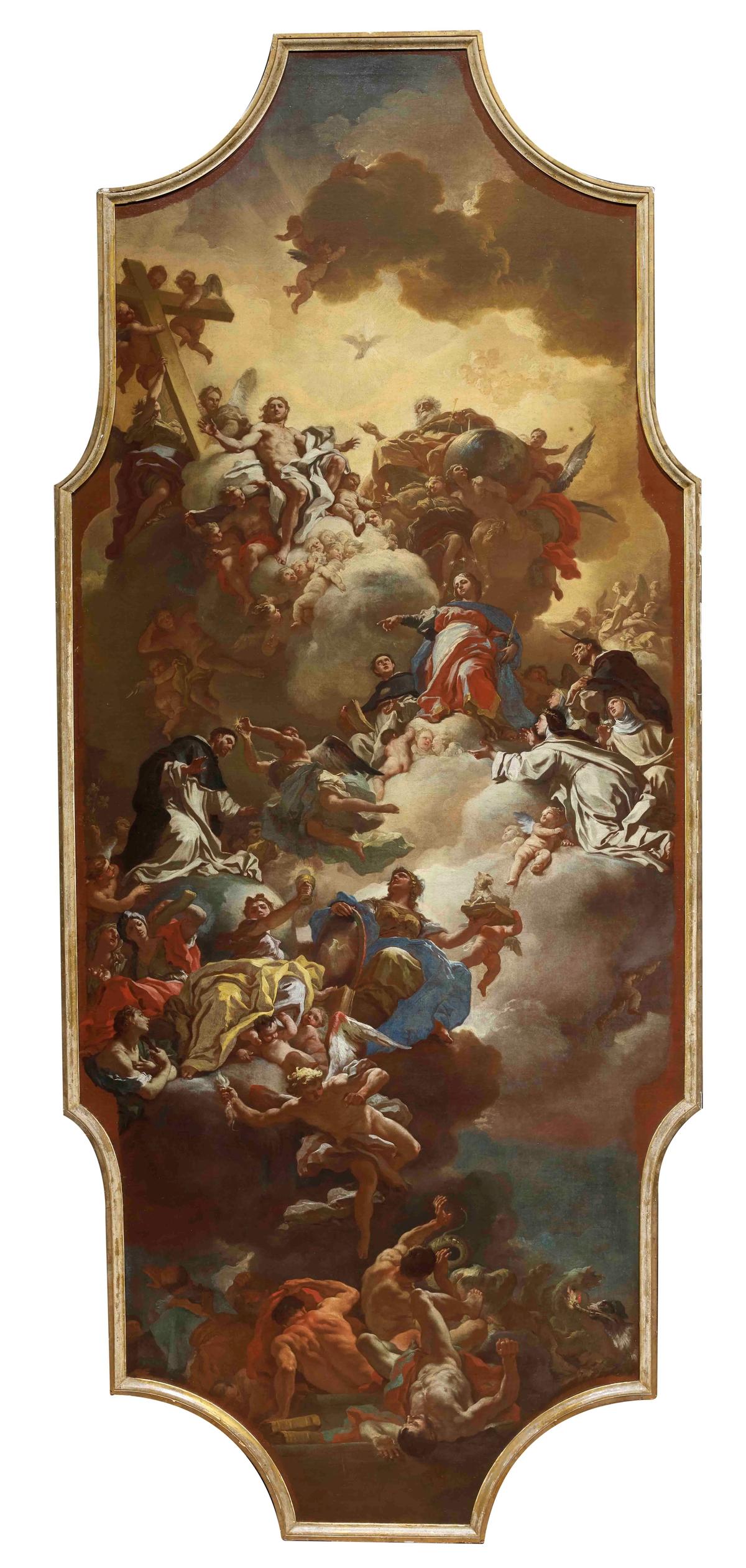 Francesco Solimena, Le triomphe de la Foi et la gloire des dominicains, toile, 229,5 × 93 cm. © Tajan