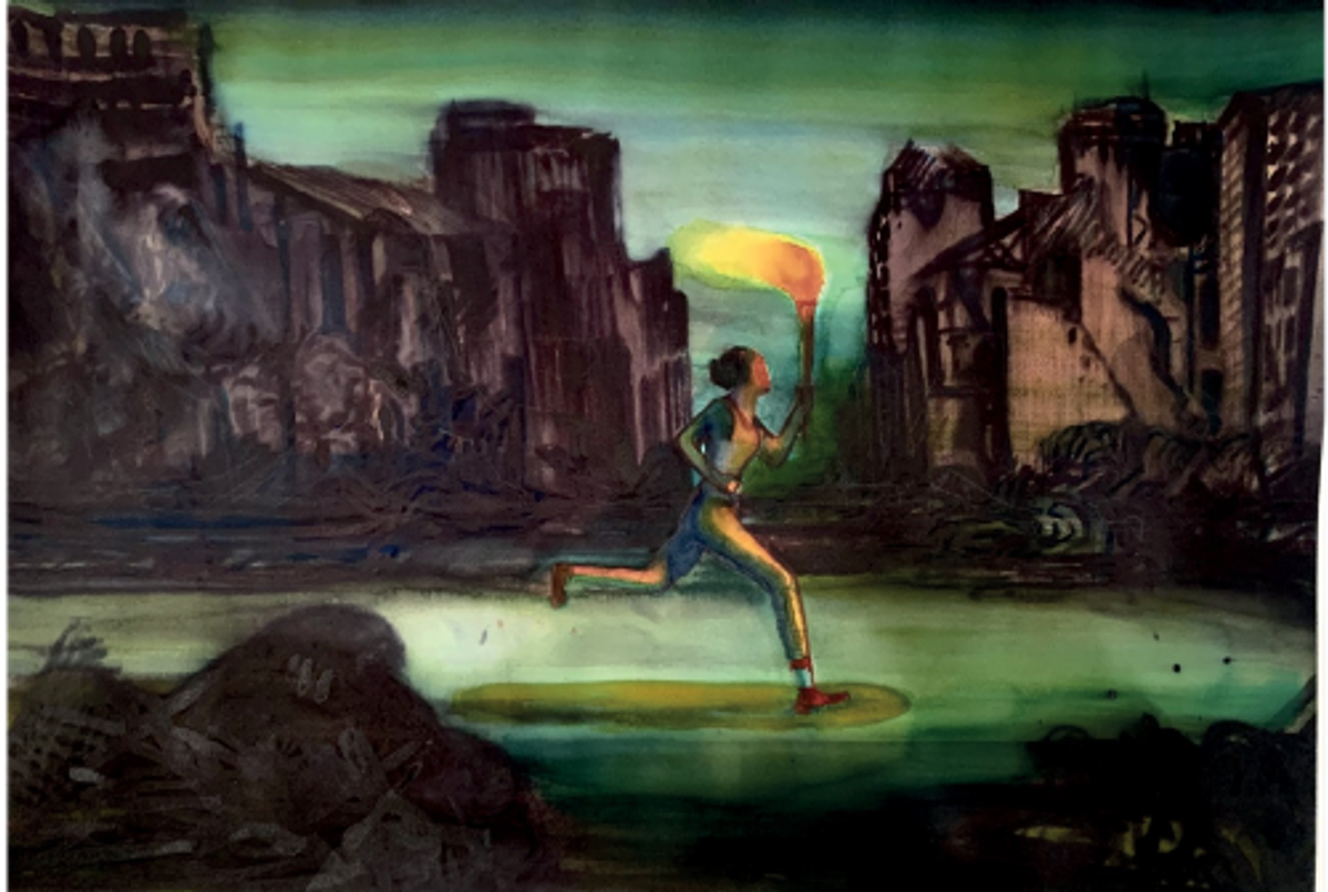 Dessin de Lorenzo Mattotti pour l’exposition « L’Art de courir. Attraper la course », Festival international de la bande dessinée d’Angoulême, 2024. © Lorenzo Mattotti. Courtesy de la galerie Martel