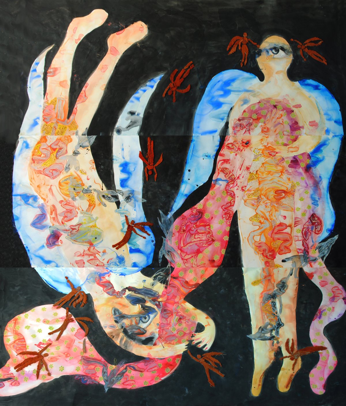 Alymamah Rashed, I Am The Circle Of Your Sky And An Angel In Flight (You are the wings of my sujood), 2023, aquarelle, pastel et tissu sur papier. Courtesy de l’artiste et de Hunna Art