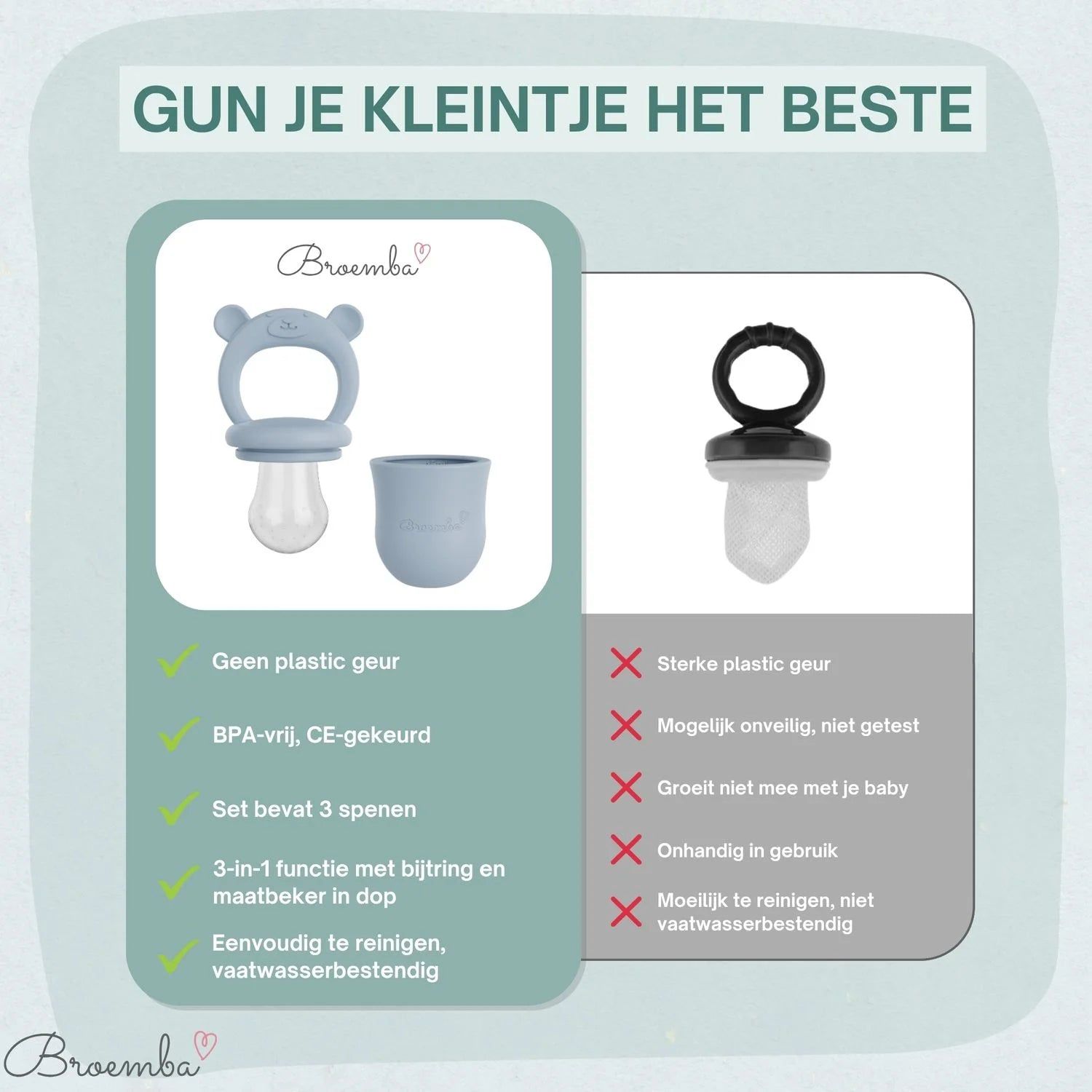 Broemba baby fruitspeen met 3 spenen en ijsblokjesvorm in blauw