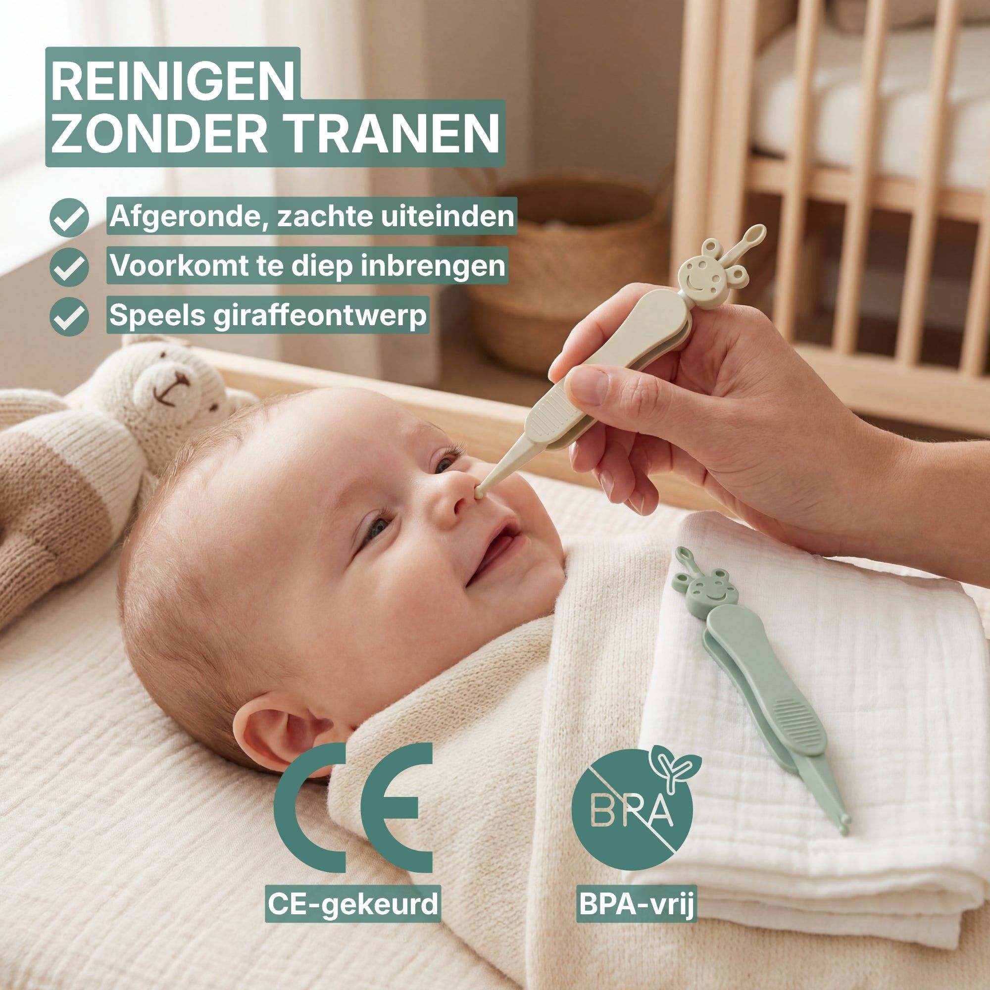Baby Neusreiniger + Oorreiniger Groen / Beige - afbeelding 5
