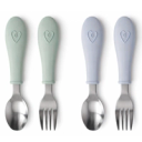 RVS Baby Lepel + Vork Set Groen / Blauw