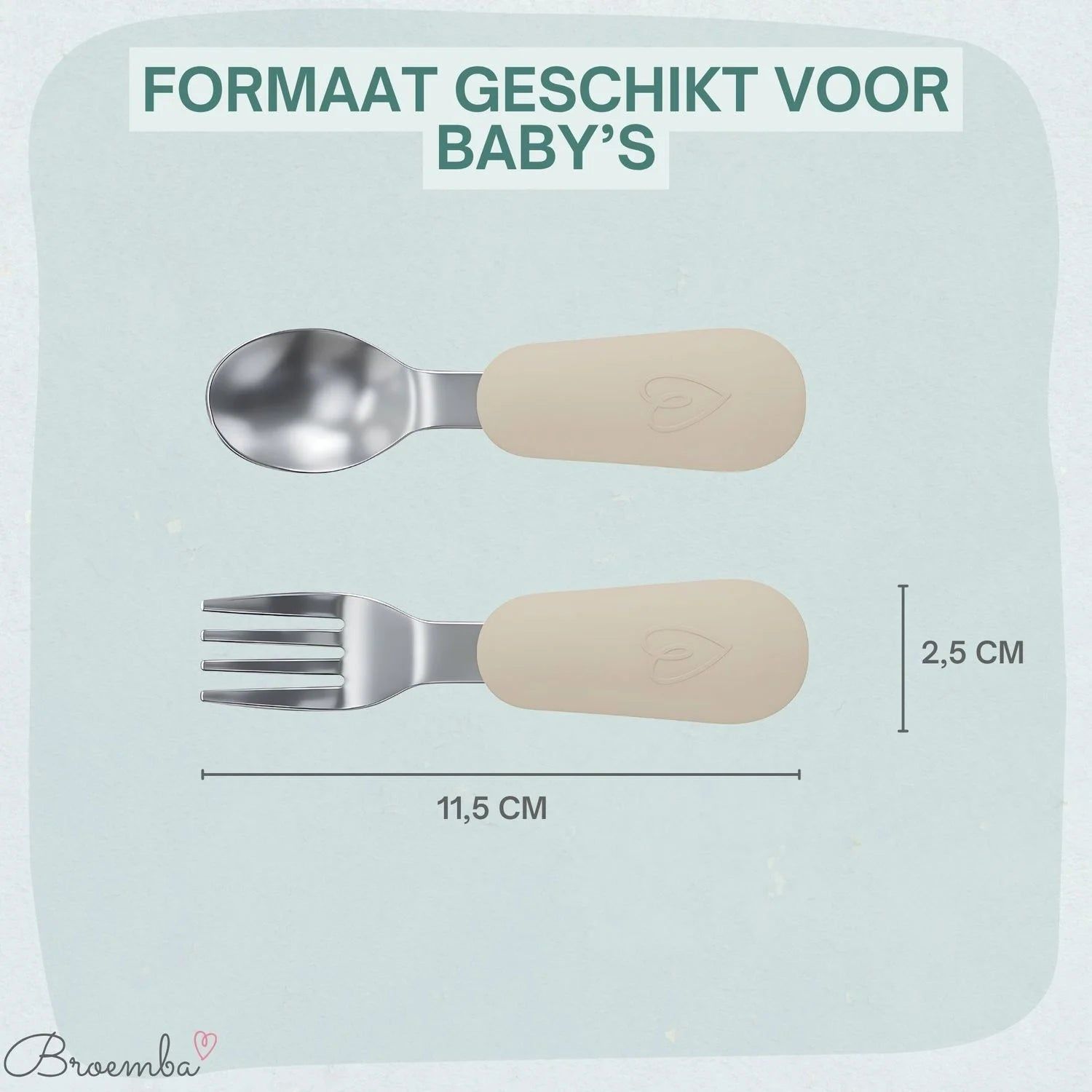 Broemba rvs baby lepel en vork set beige / roze
