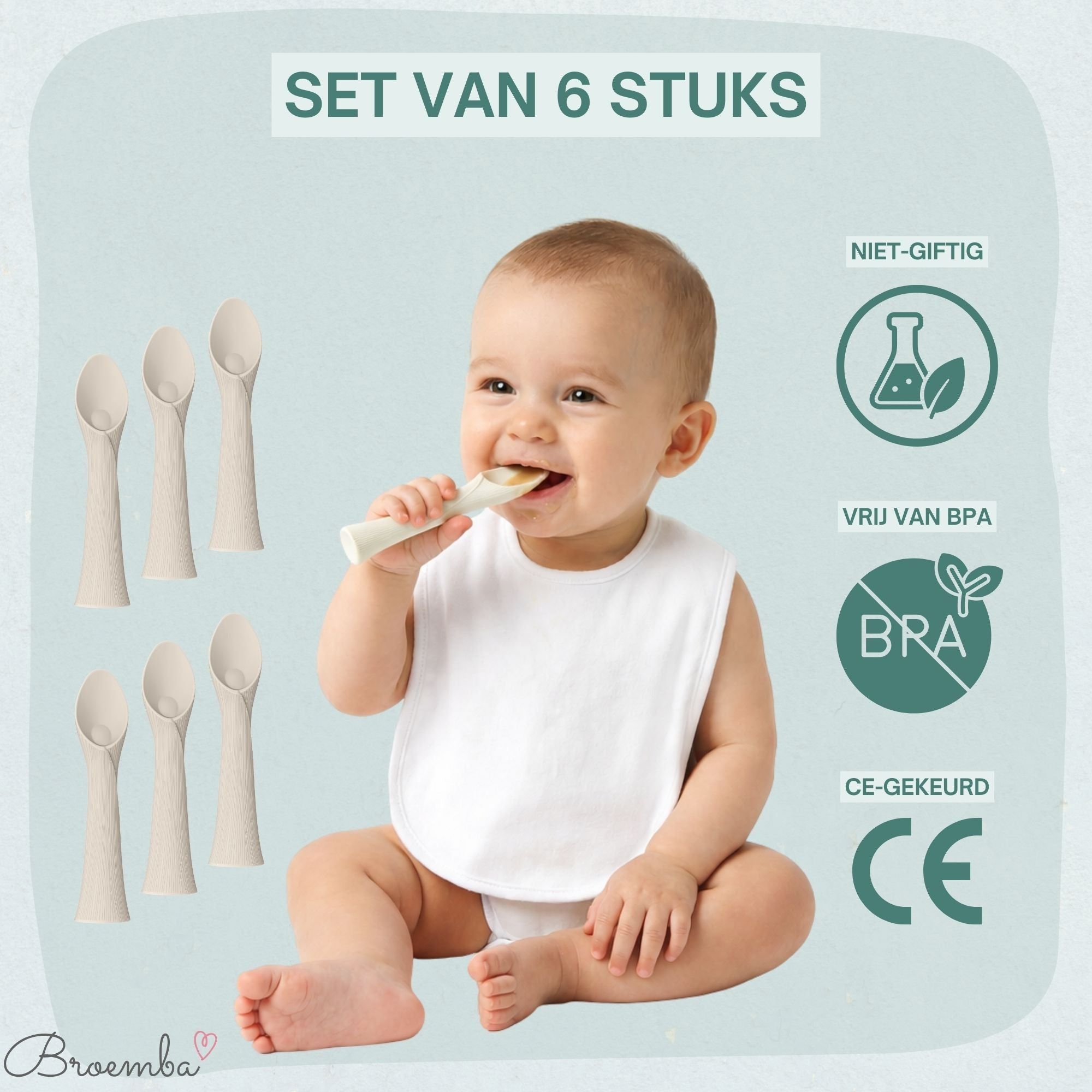 Baby Oefenlepels met Zuignap 6-delig Beige - afbeelding 4