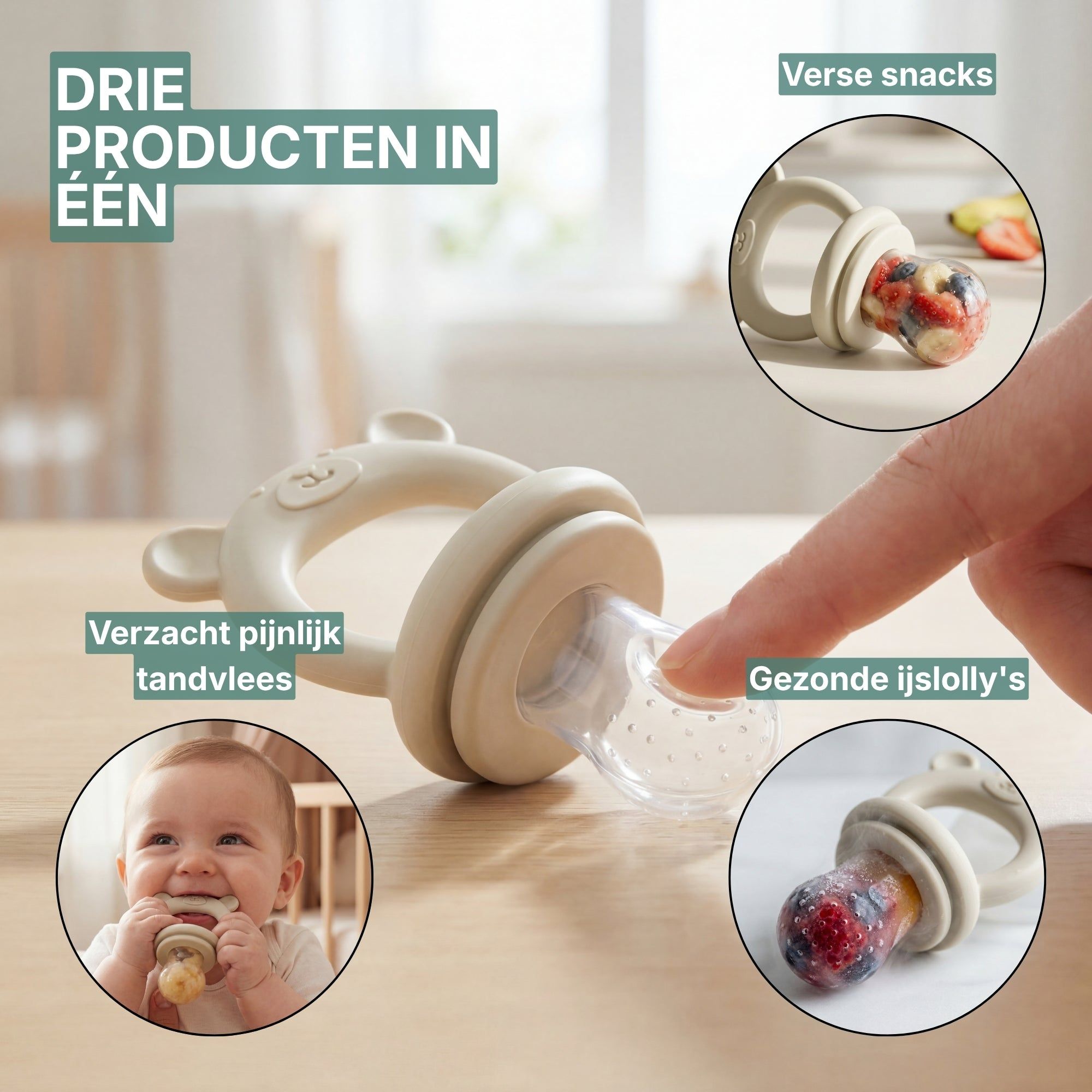 Baby Fruitspeen + 3 spenen Beige - afbeelding 3