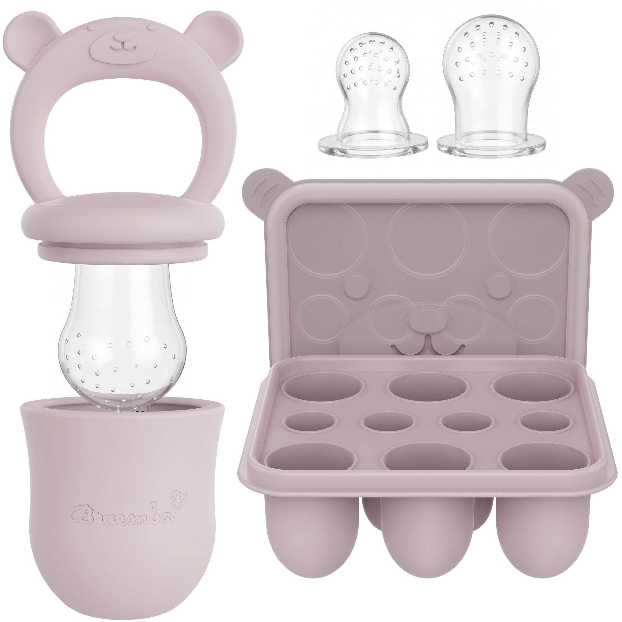 Baby Fruitspeen + 3 spenen + IJsblokjesvorm Roze - afbeelding 1