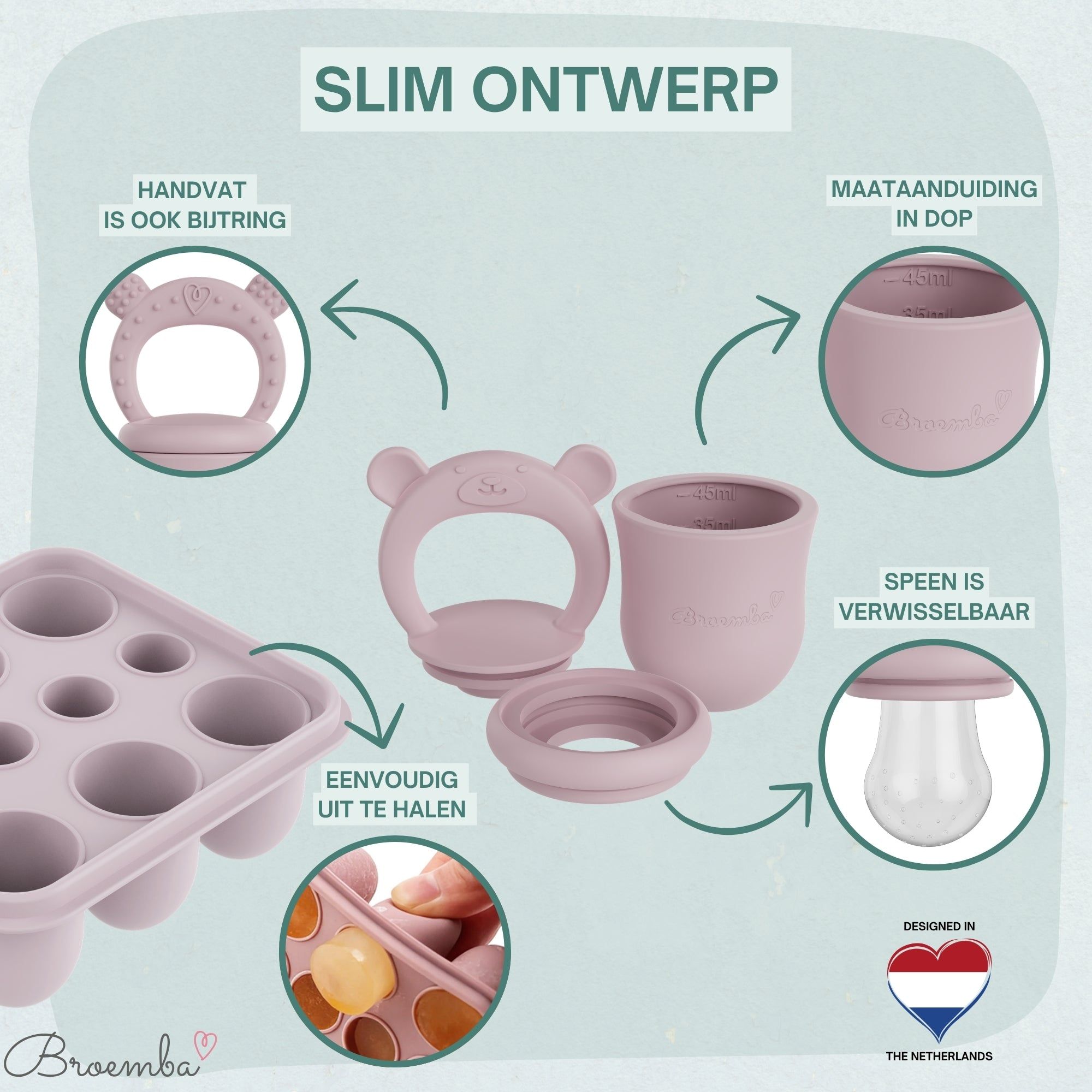 Baby Fruitspeen + 3 spenen + IJsblokjesvorm Roze - afbeelding 5