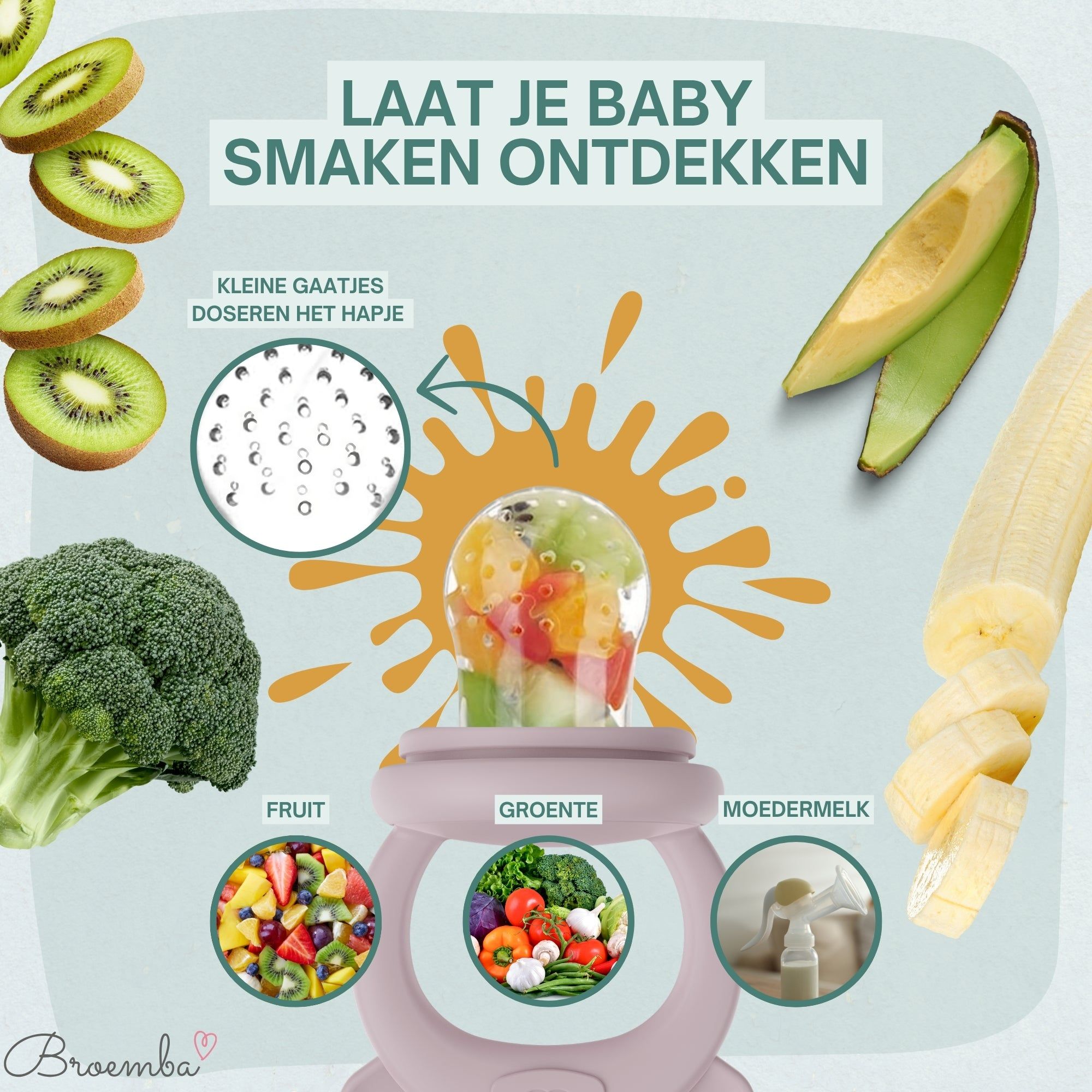 Baby Fruitspeen + 3 spenen + IJsblokjesvorm Roze - afbeelding 2