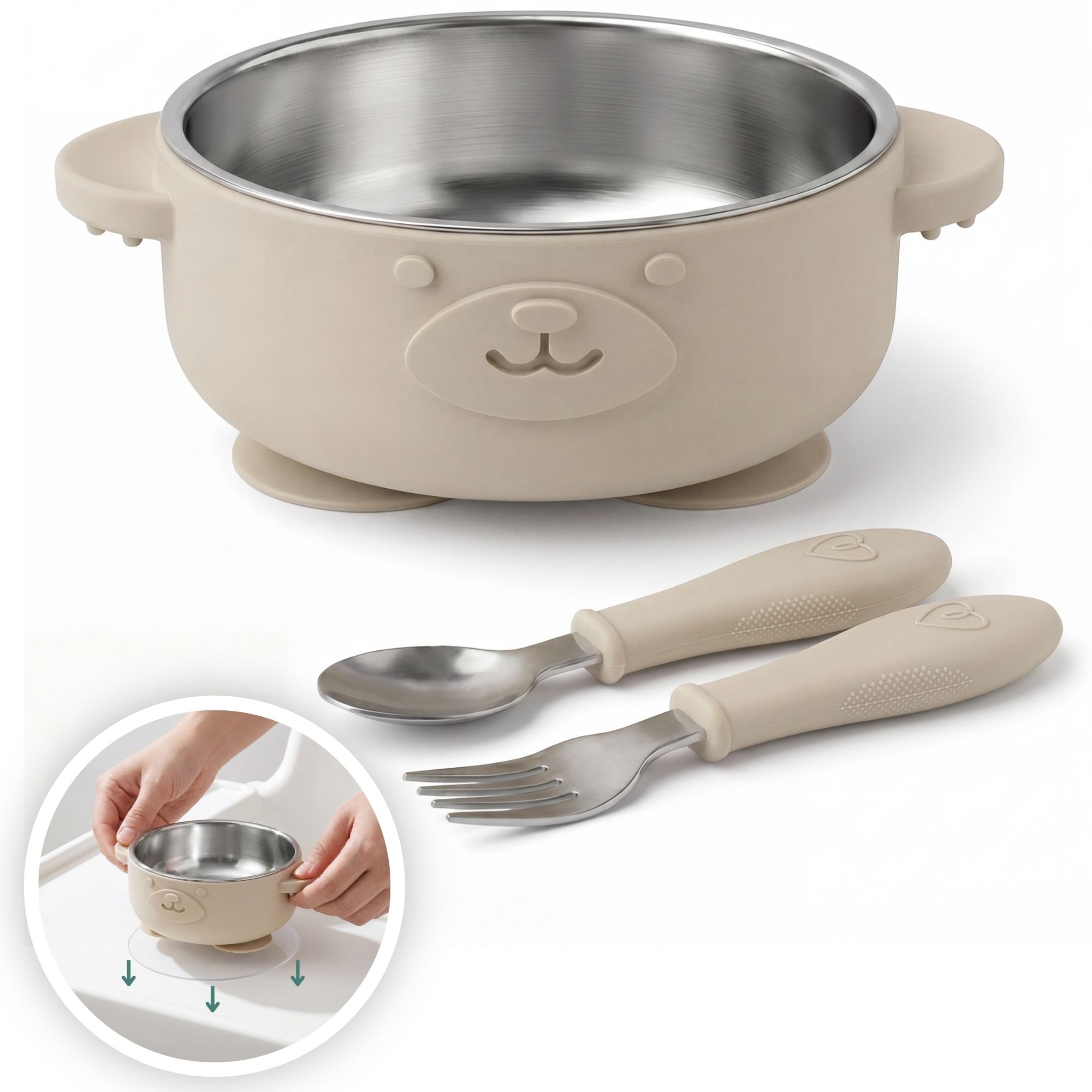 Edelstahl Kinderteller beige, Saugnapf