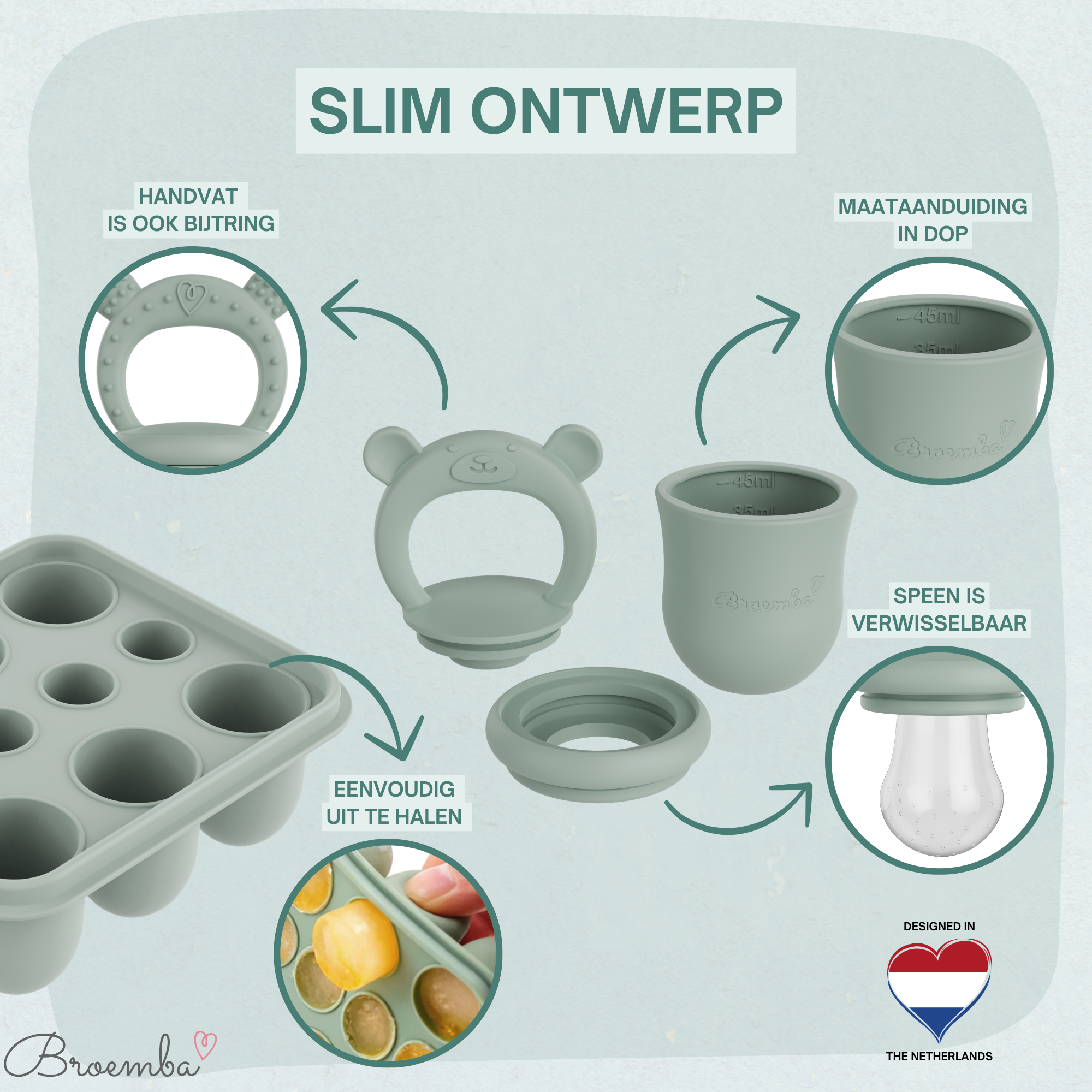 Baby Fruitspeen + 3 spenen + IJsblokjesvorm Groen - afbeelding 4