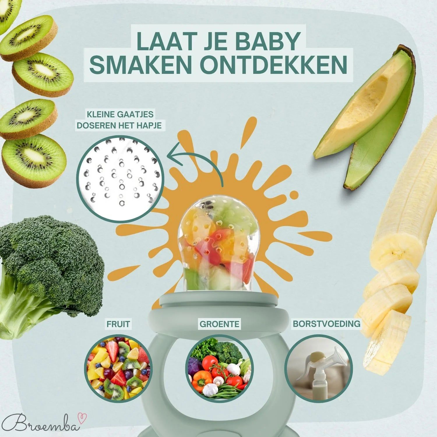 Broemba baby fruitspeen met 3 spenen in groen