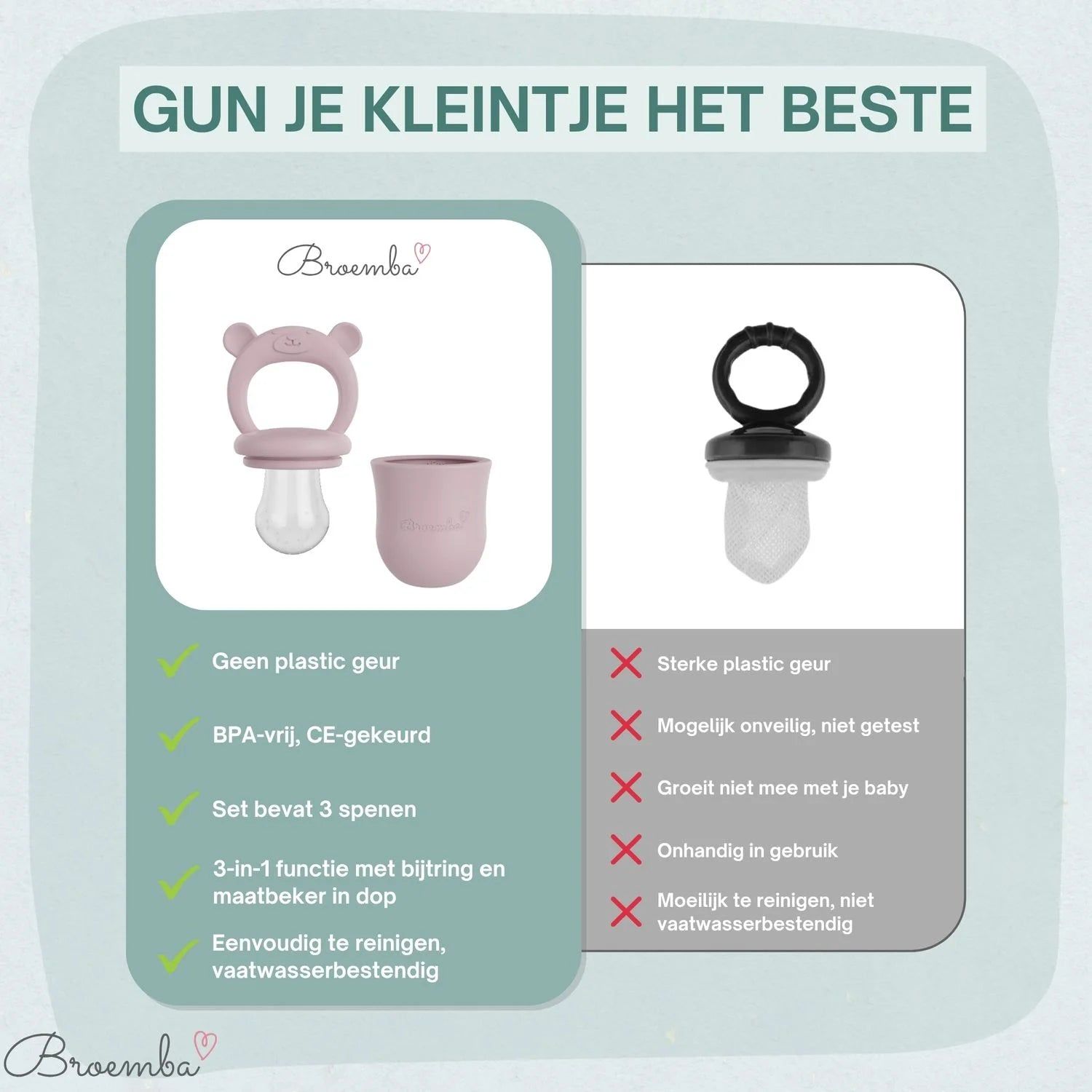 Broemba baby fruitspeen met 3 spenen in roze