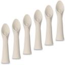 Lot de six cuillères d'apprentissage en silicone beige pour bébés, idéales pour les premières purées et l'alimentation autonome.