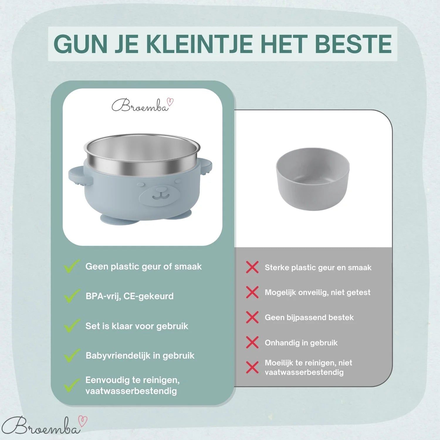 Broemba RVS baby kom met zuignap en bestek blauw