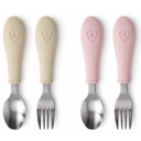 RVS Baby Lepel + Vork Set Beige / Roze