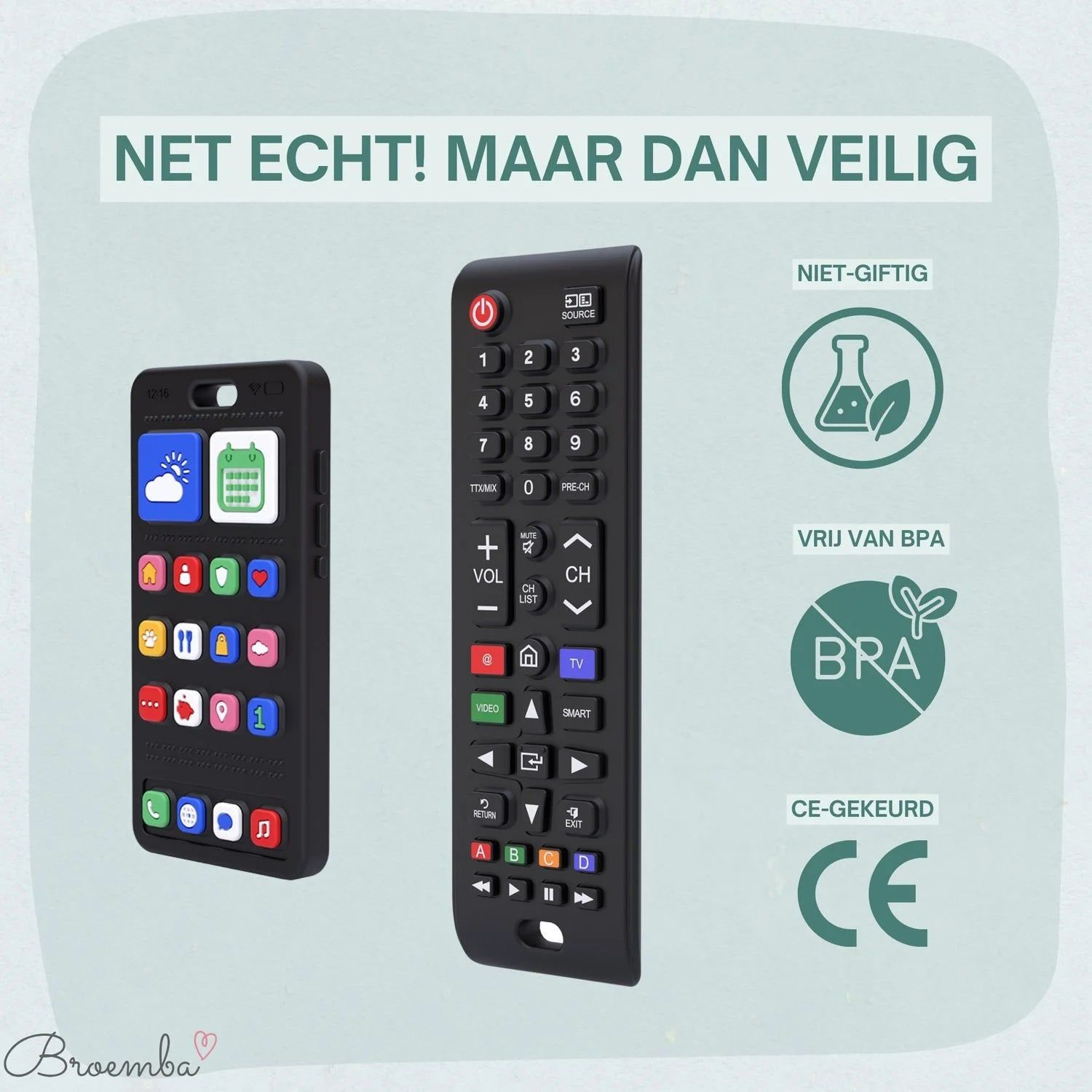 Broemba baby afstandsbediening en telefoon Bari in zwart