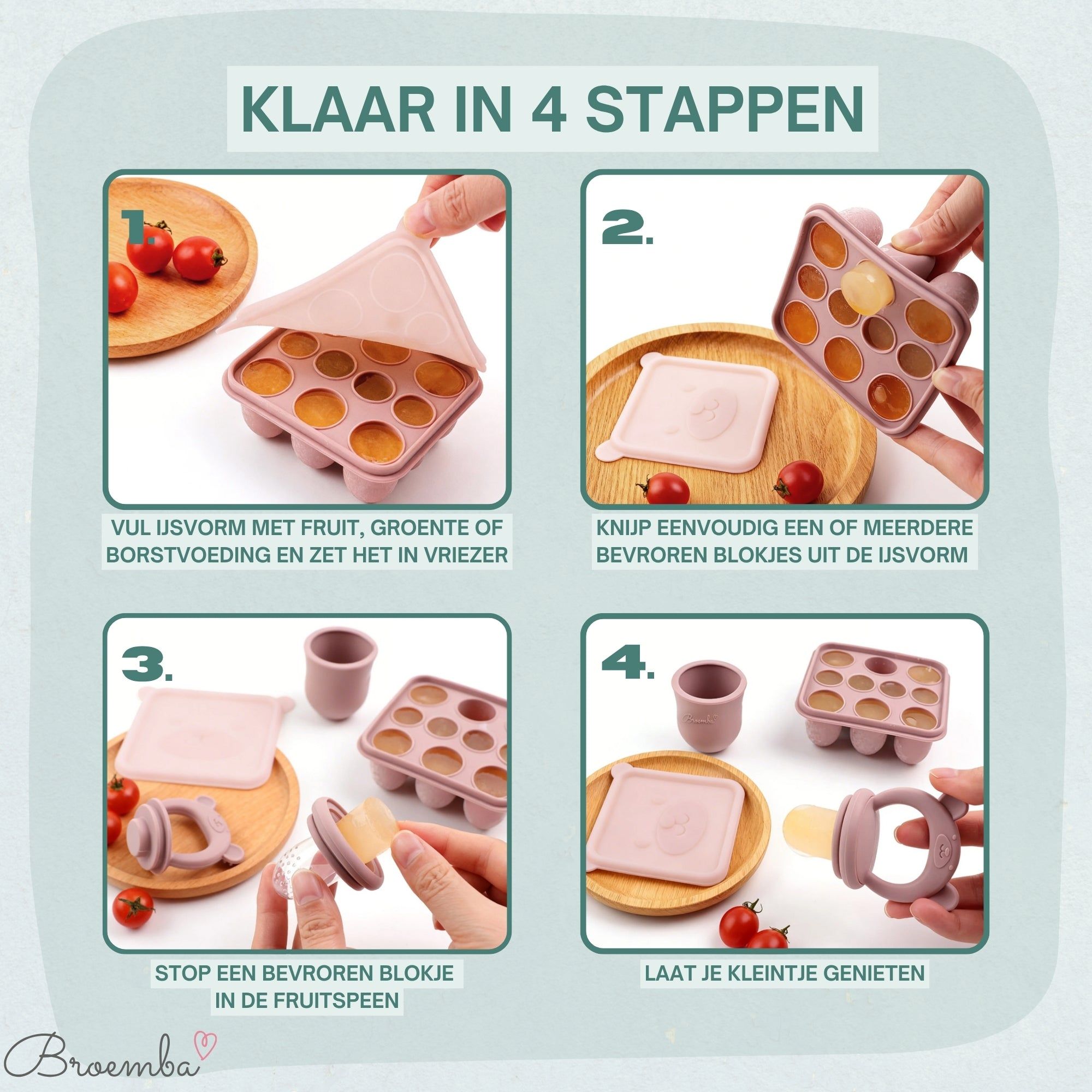 Baby Fruitspeen + 3 spenen + IJsblokjesvorm Roze - afbeelding 3