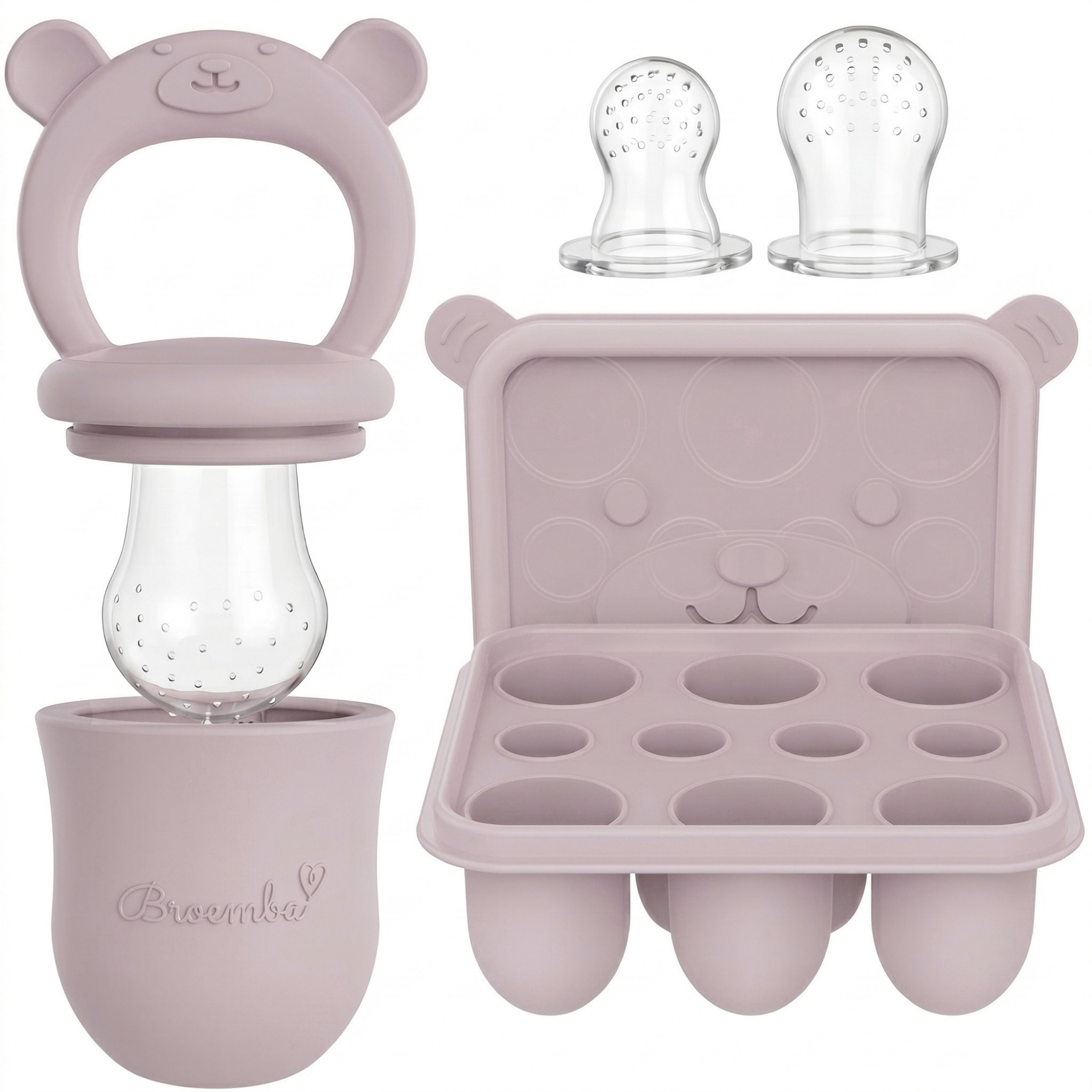 Baby Fruitspeen + 3 spenen + IJsblokjesvorm Roze