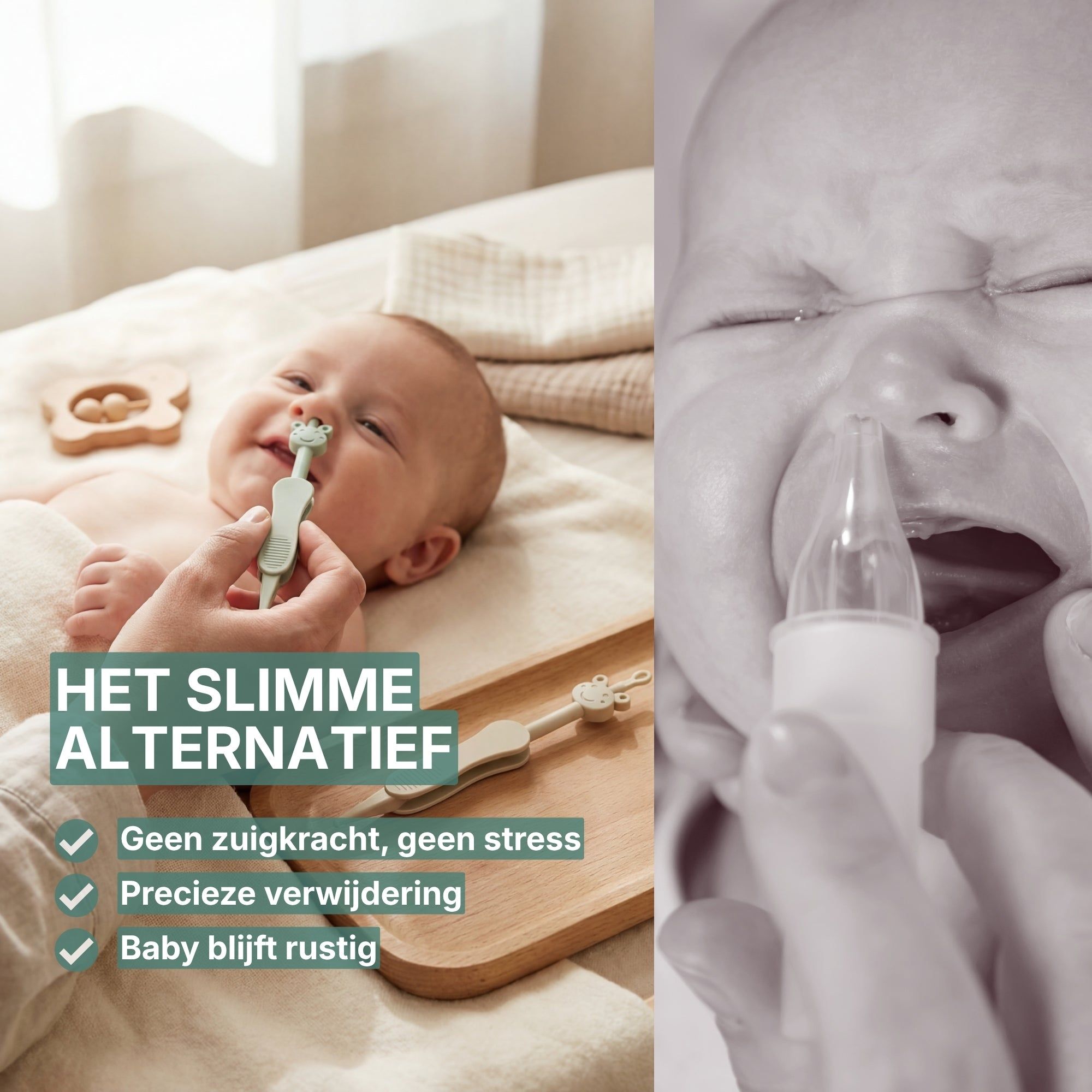 Baby Neusreiniger + Oorreiniger Groen / Beige - afbeelding 2