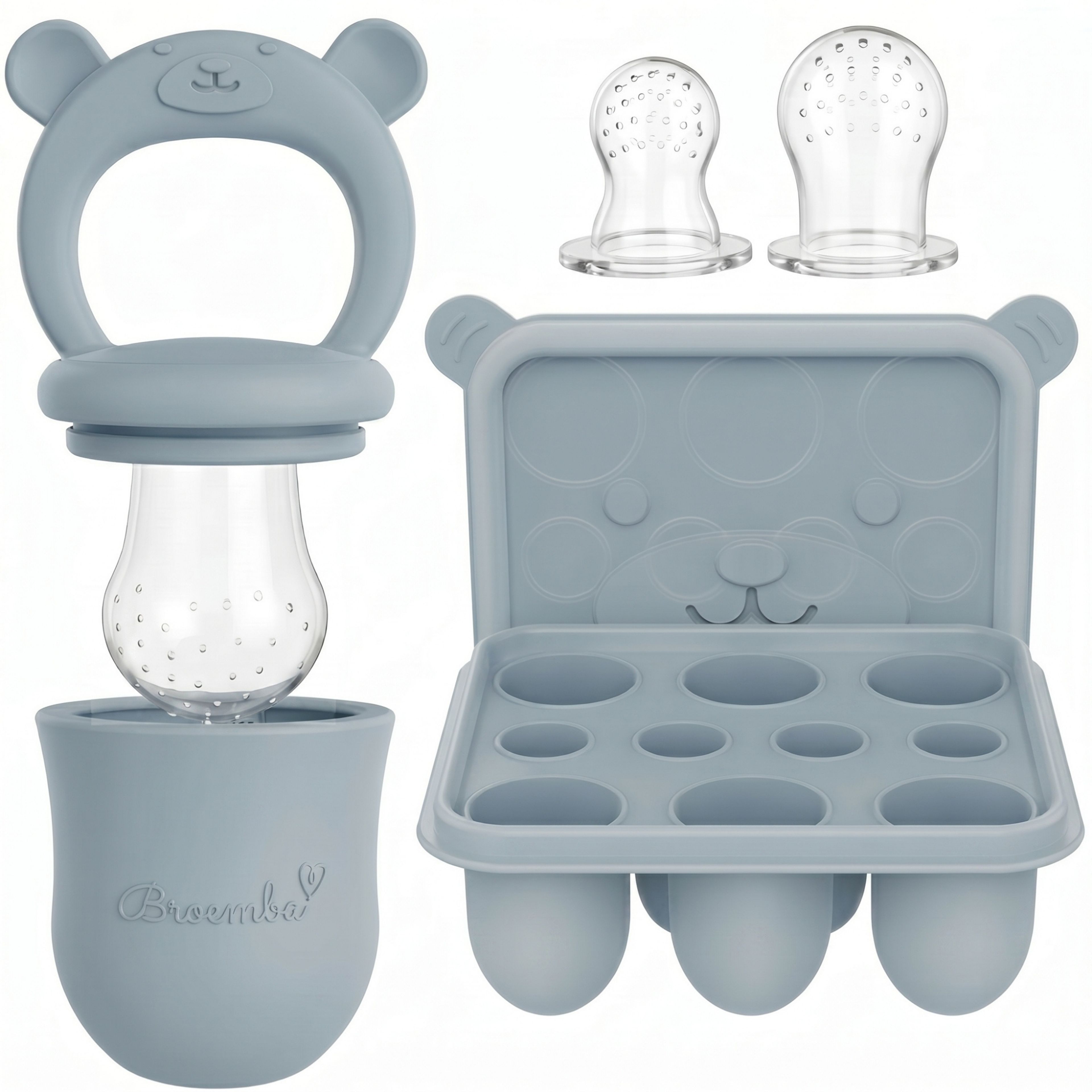 Tétine à fruits bébé + 3 tétines + Bac à glaçons bleu