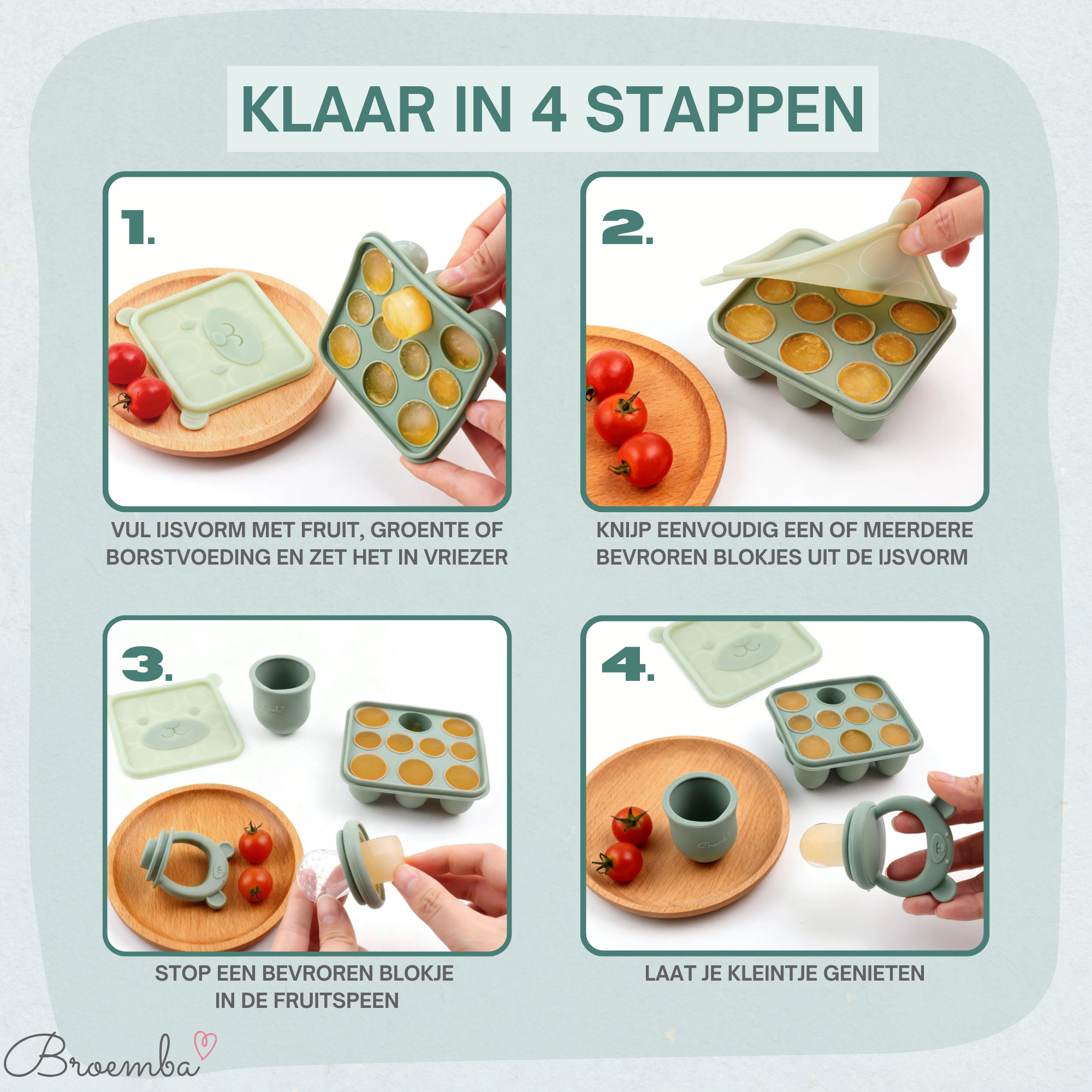Baby Fruitspeen + 3 spenen + IJsblokjesvorm Groen - afbeelding 3