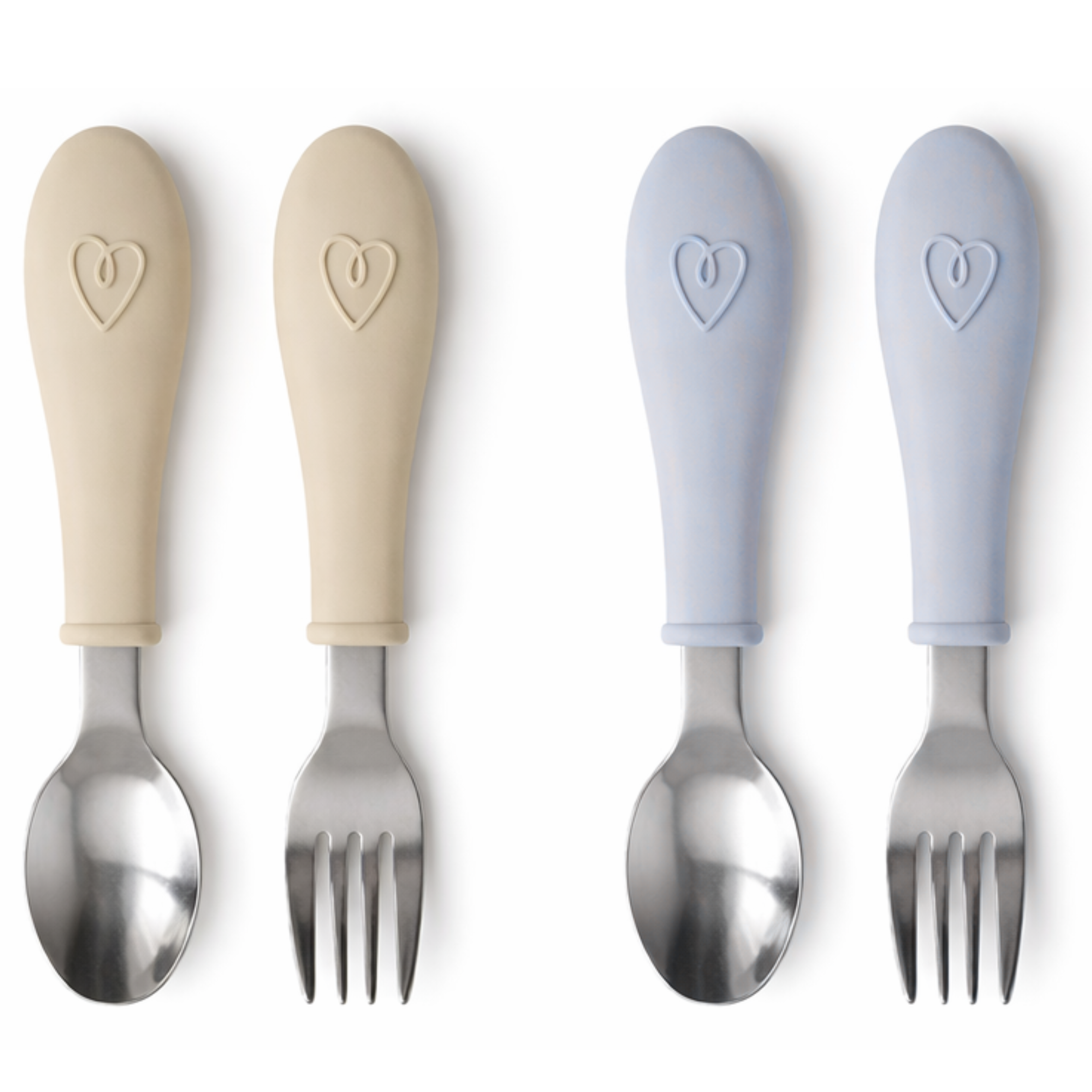 RVS Baby Lepel + Vork Set Beige / Blauw - afbeelding 1