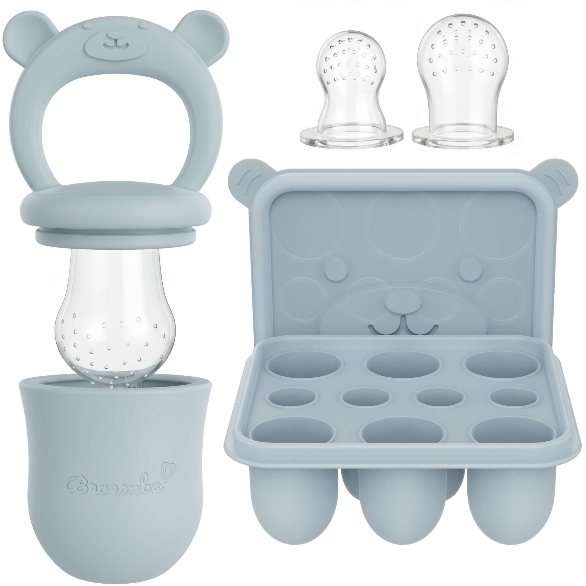 Baby Fruitspeen + 3 spenen + IJsblokjesvorm Blauw - afbeelding 1
