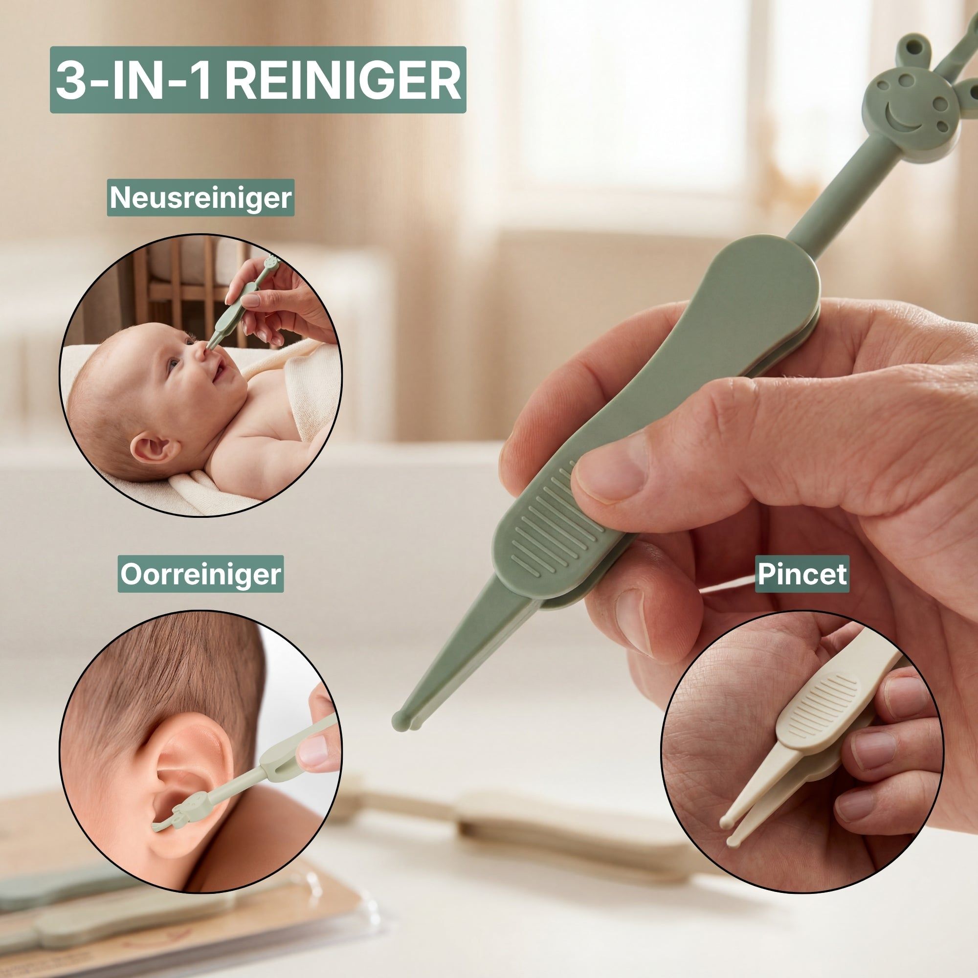 Baby Neusreiniger + Oorreiniger Groen / Beige - afbeelding 7