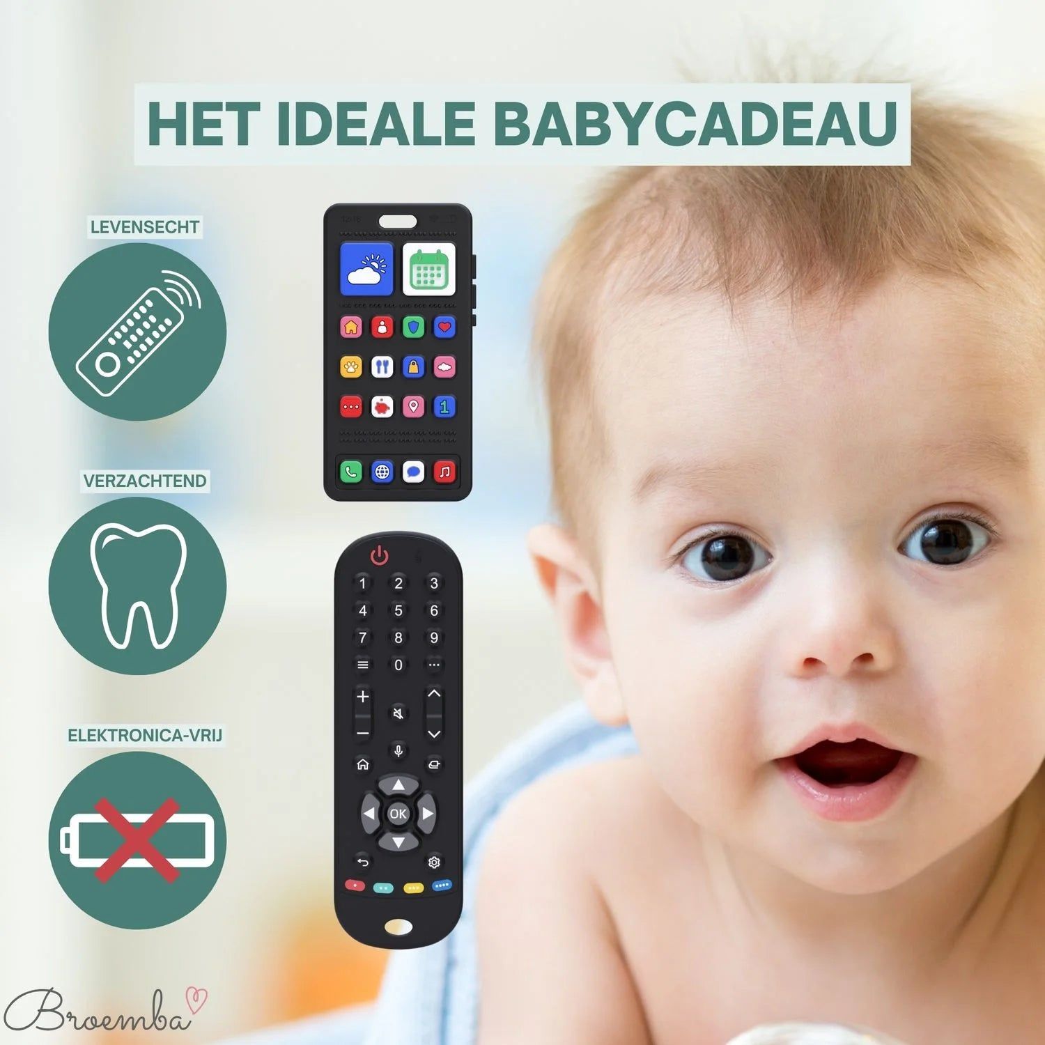 Broemba baby afstandsbediening en telefoon Como in zwart