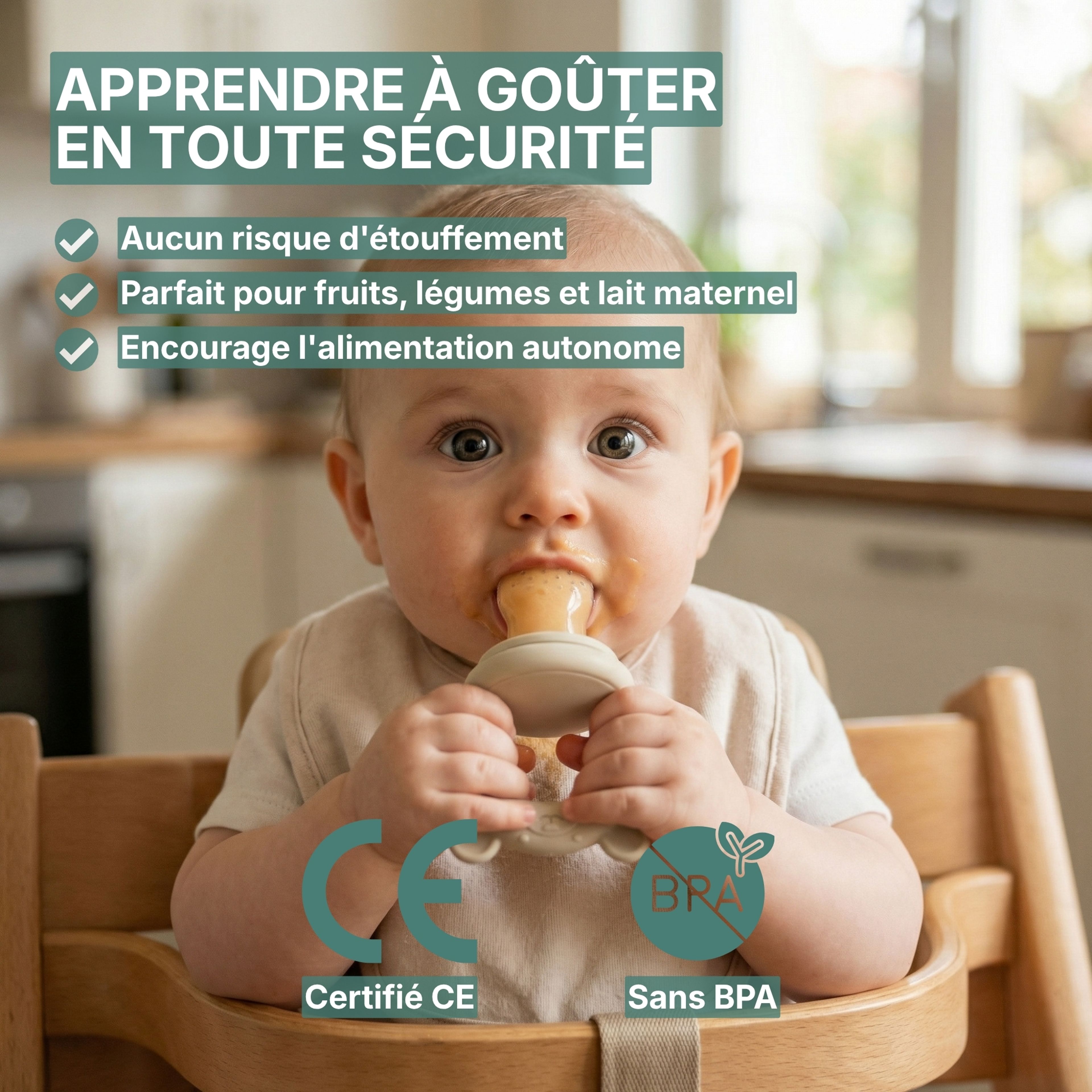 Tétine à fruits bébé + 3 tétines + Bac à glaçons Beige