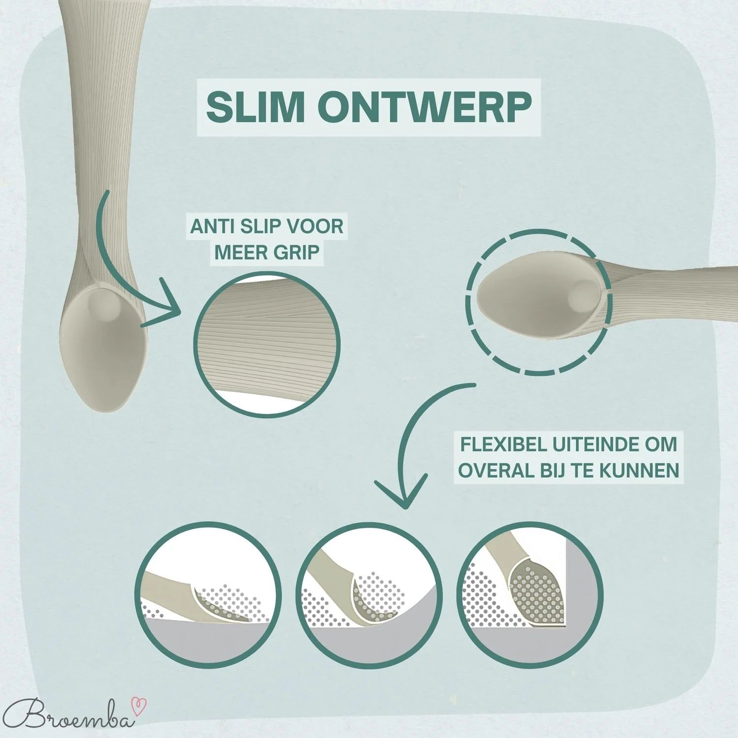 Broemba 2 baby oefenlepels met zuignap in beige