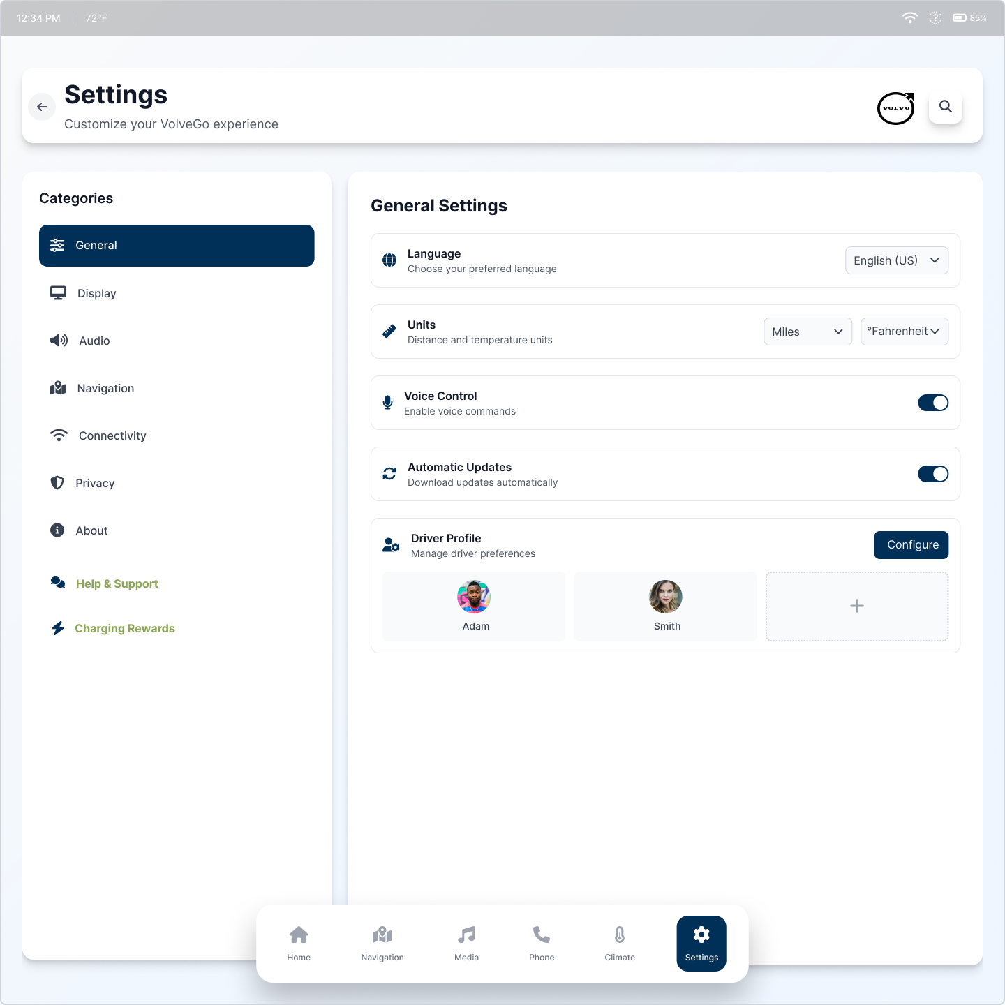 Volvo Infotainment Setting View