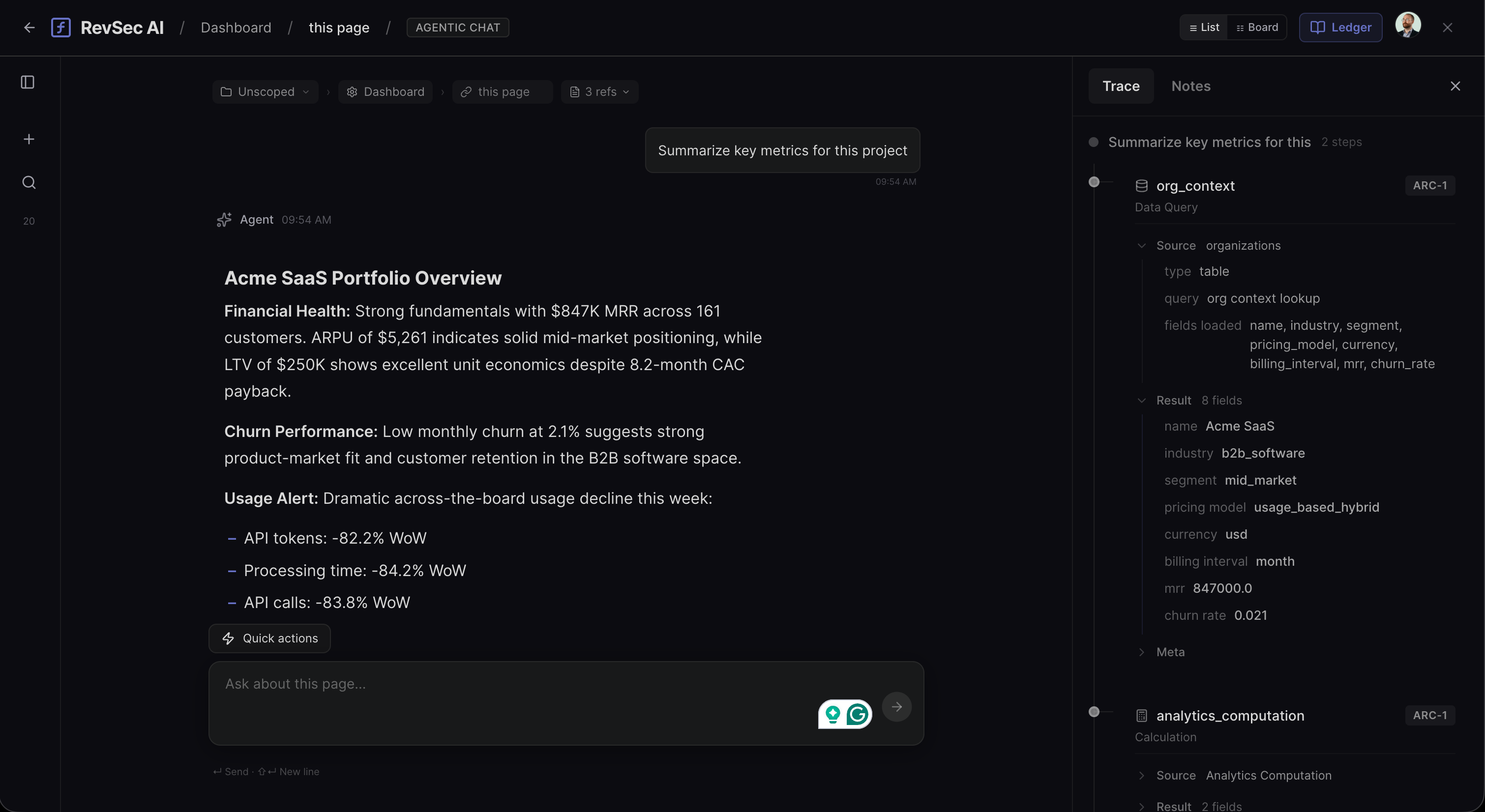 Agentic Chat - Deep Work Session with Logic Trace Panel