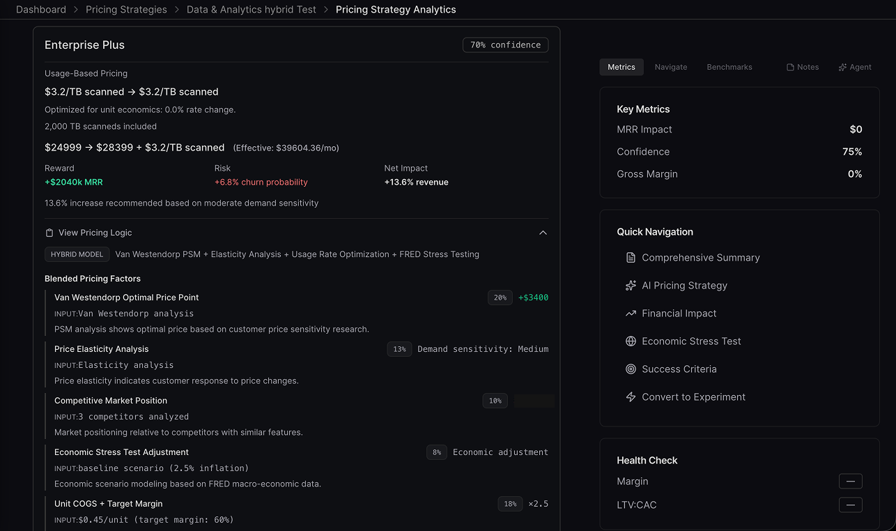 Pricing Strategy - Recommended Pricing with logic trace