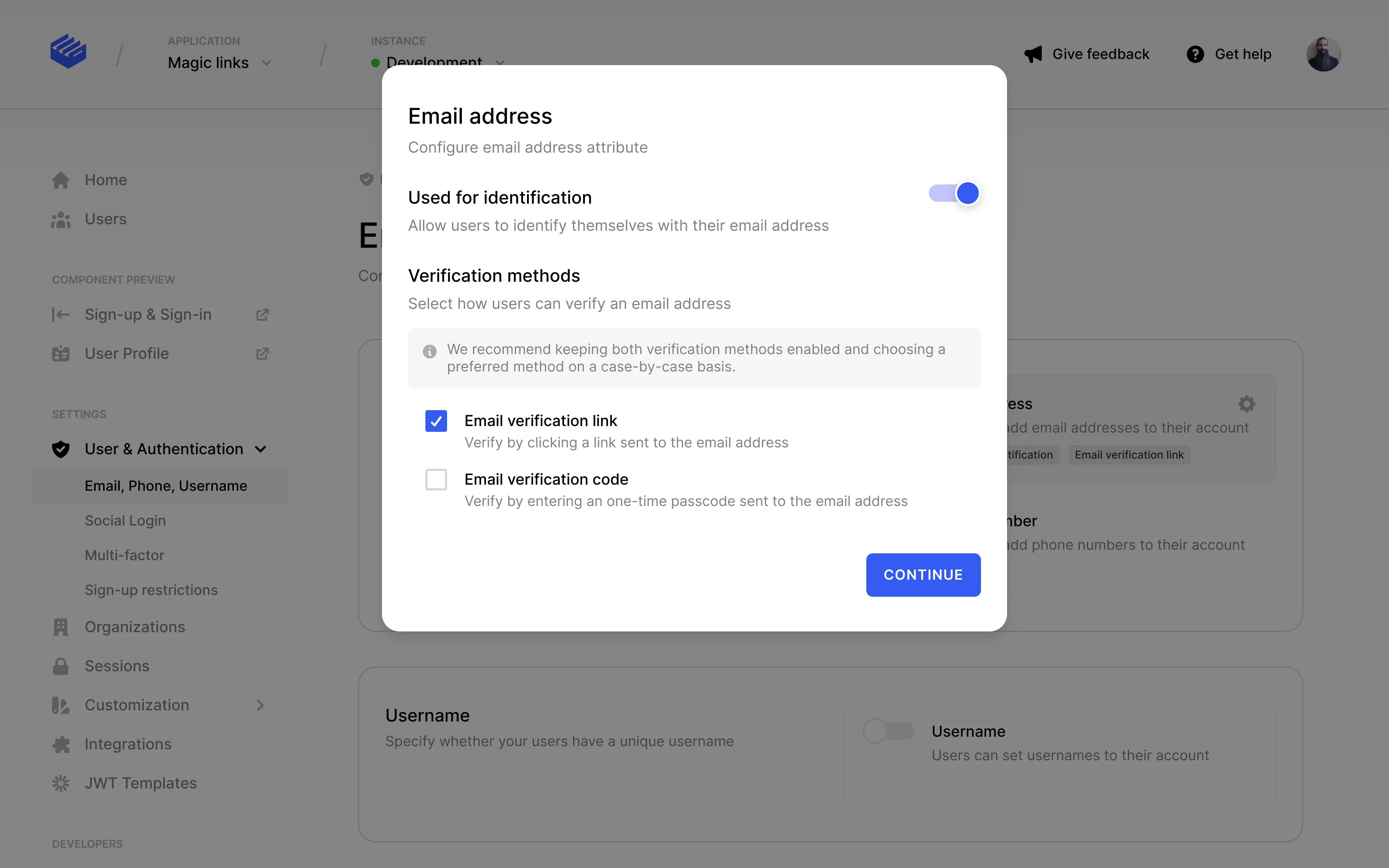 email verification link