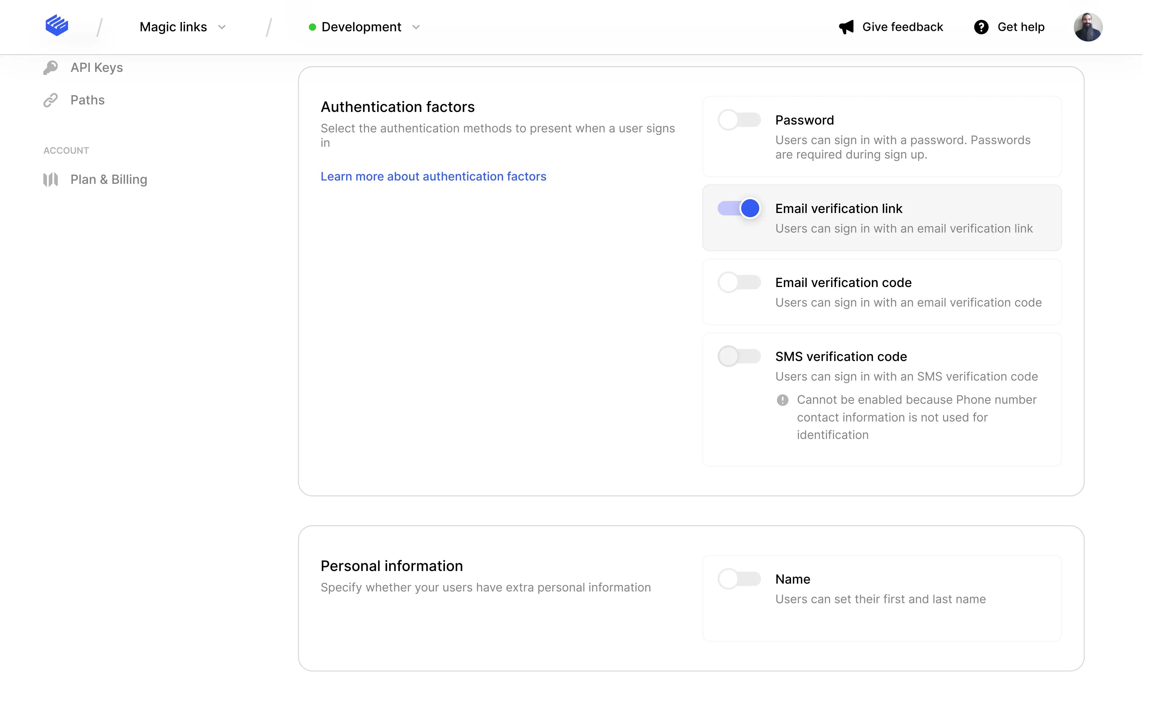 authentication dashboard