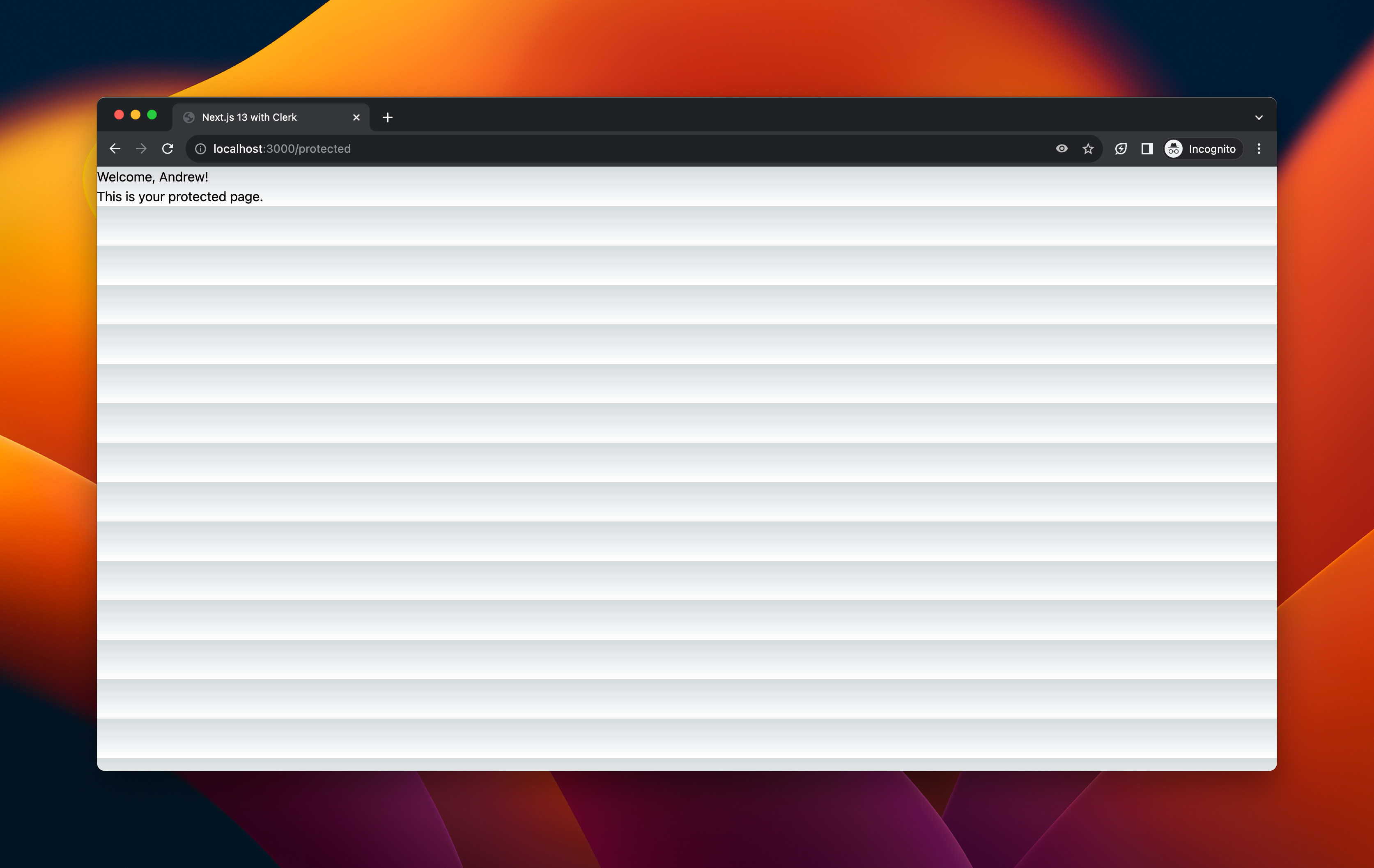 Protected page with user info