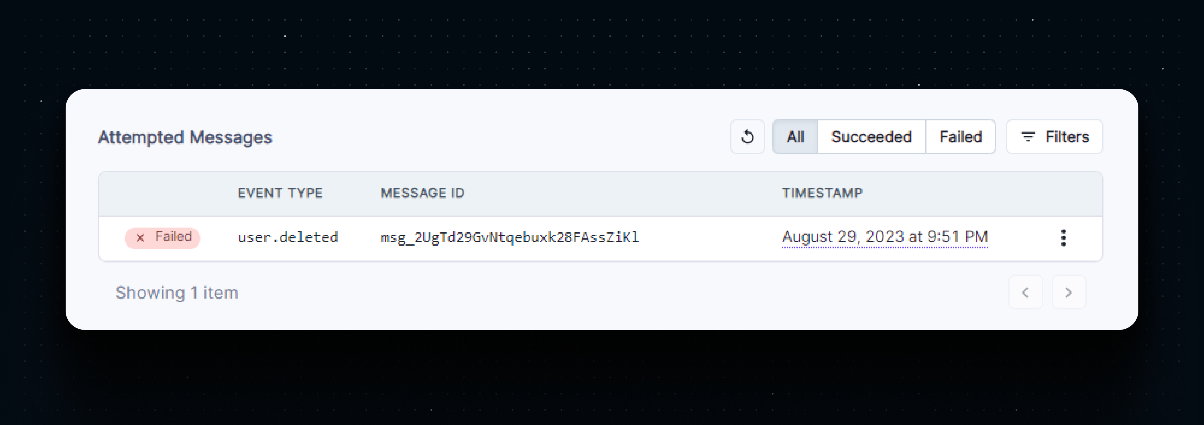 Webhook delivery shown as failed