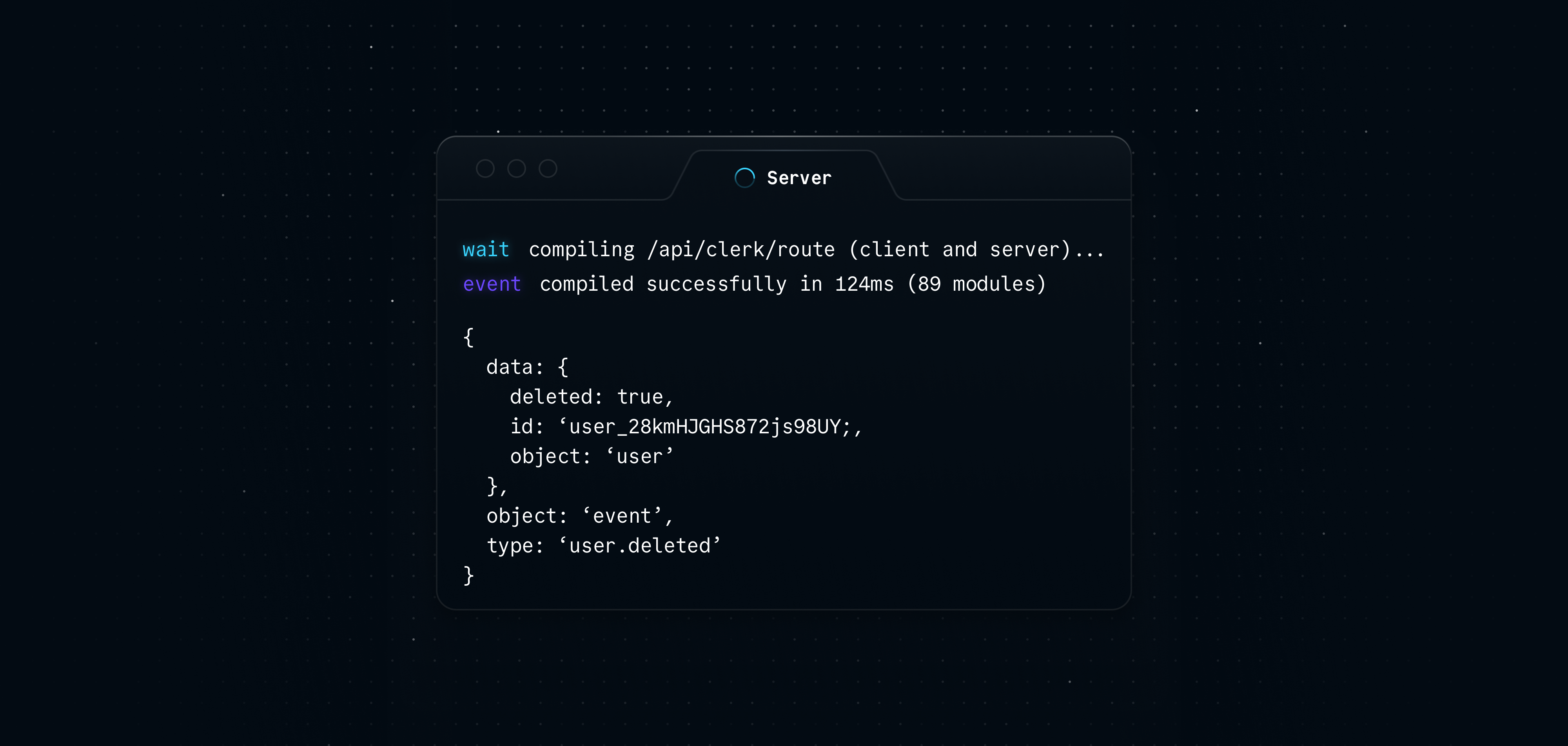 The test webhook event showing up in the terminal