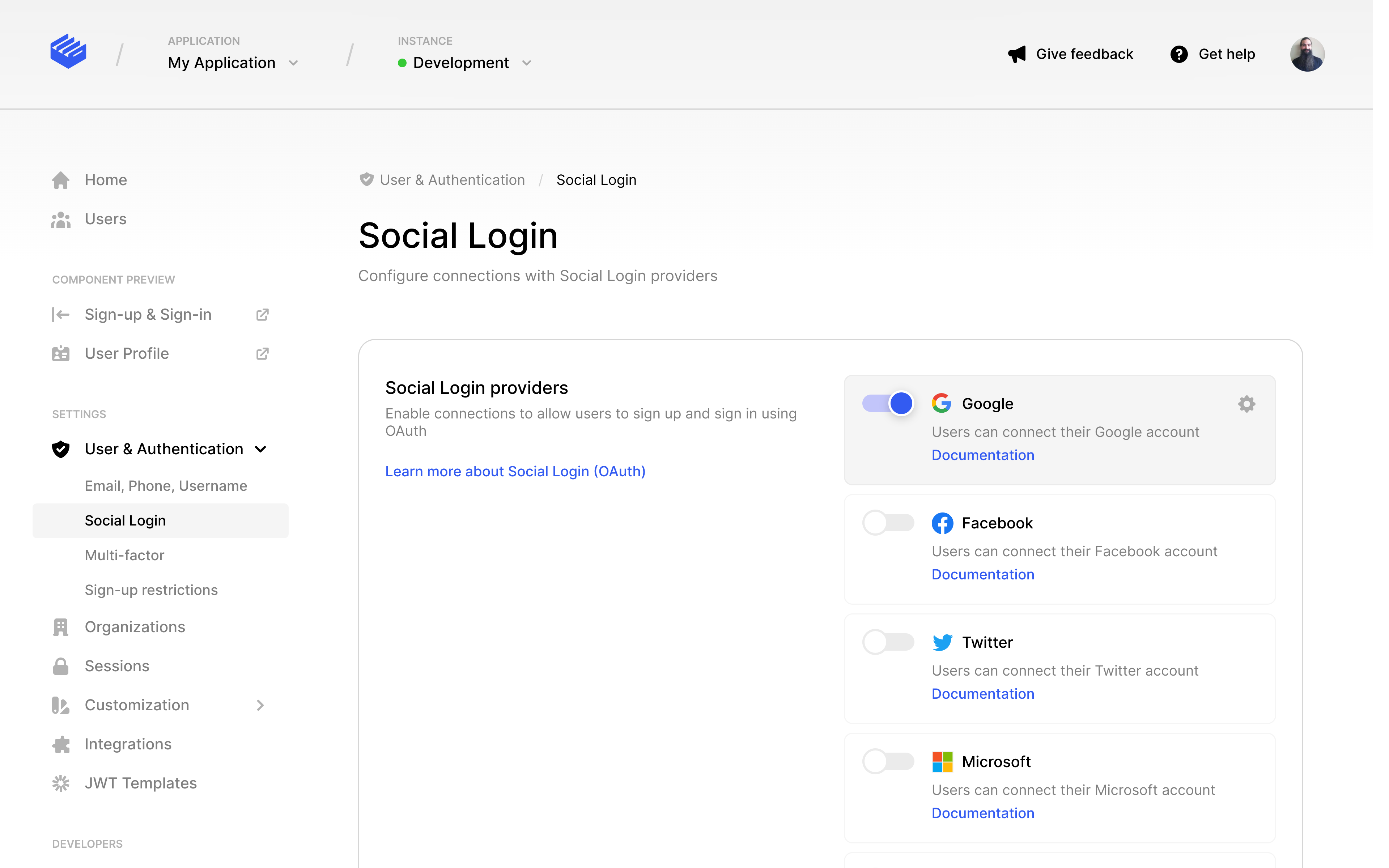Configure social login