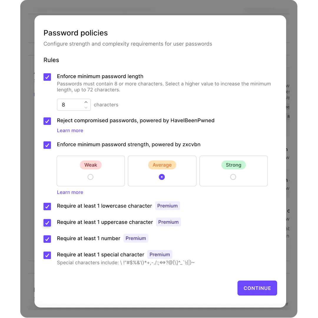 Configuring Password rules in Clerk Dashboard