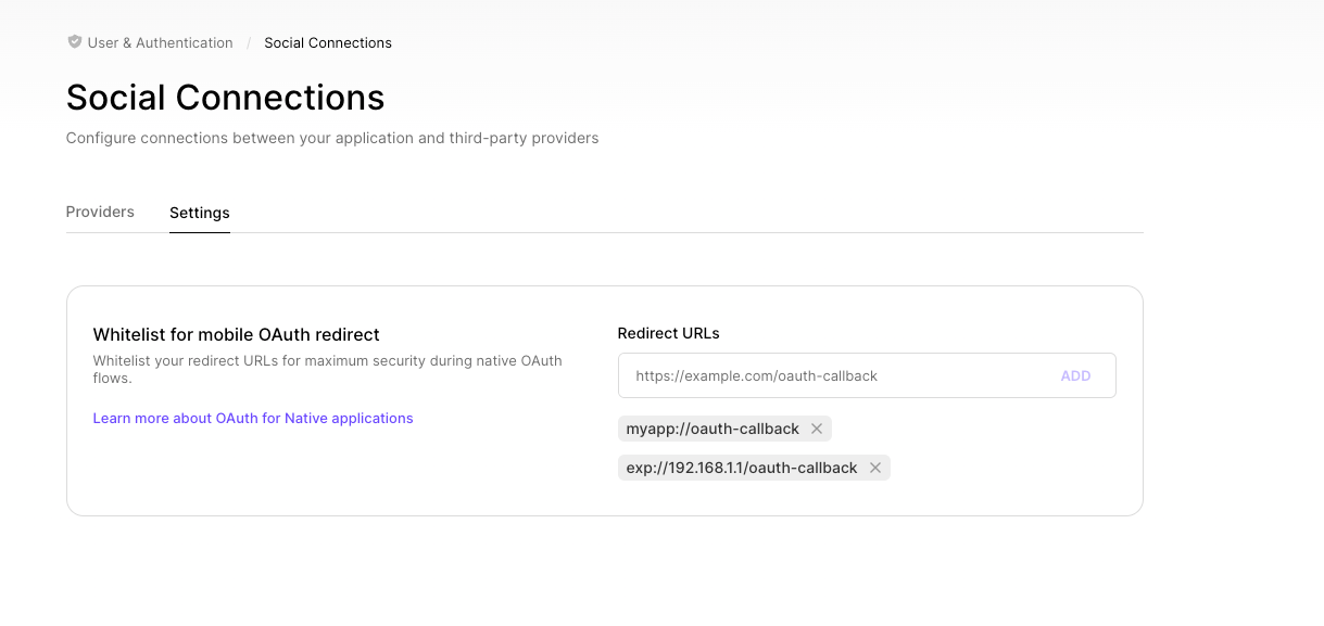Social login redirect URLs for native applications