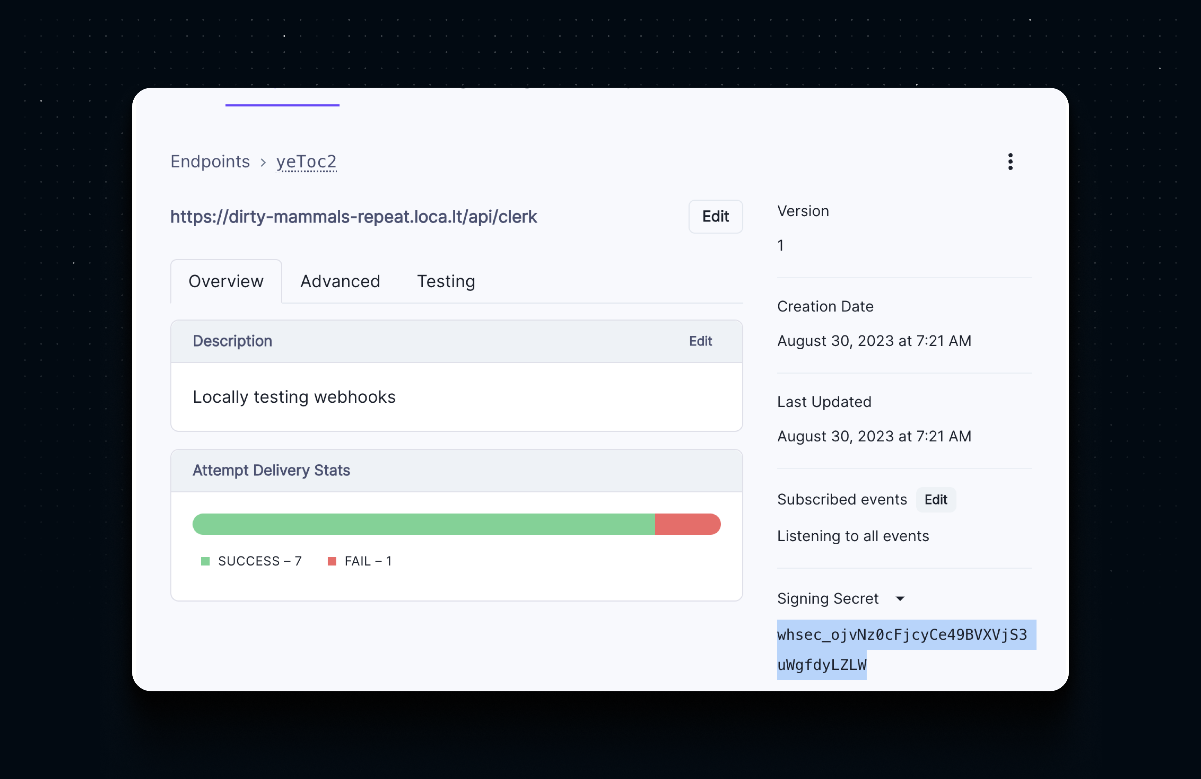 Webhook signing secret for adding secure validation to receivers