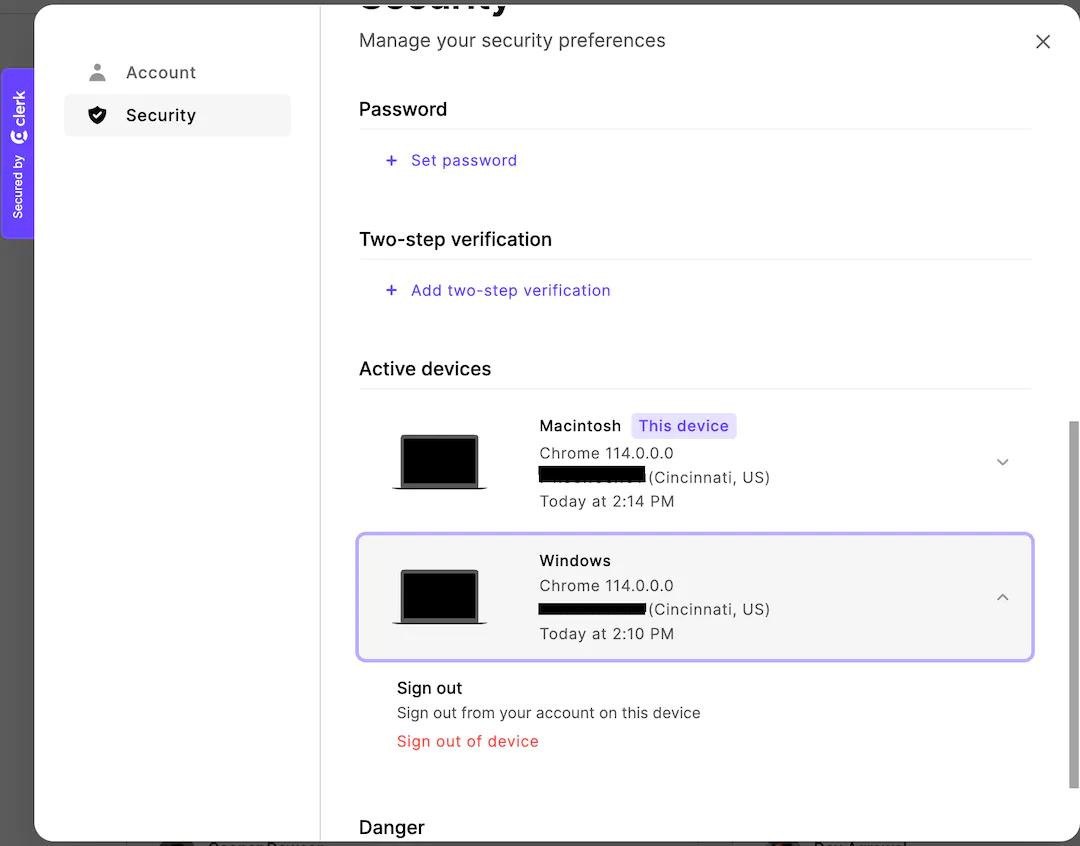 Clerk's Session and Client tracking
