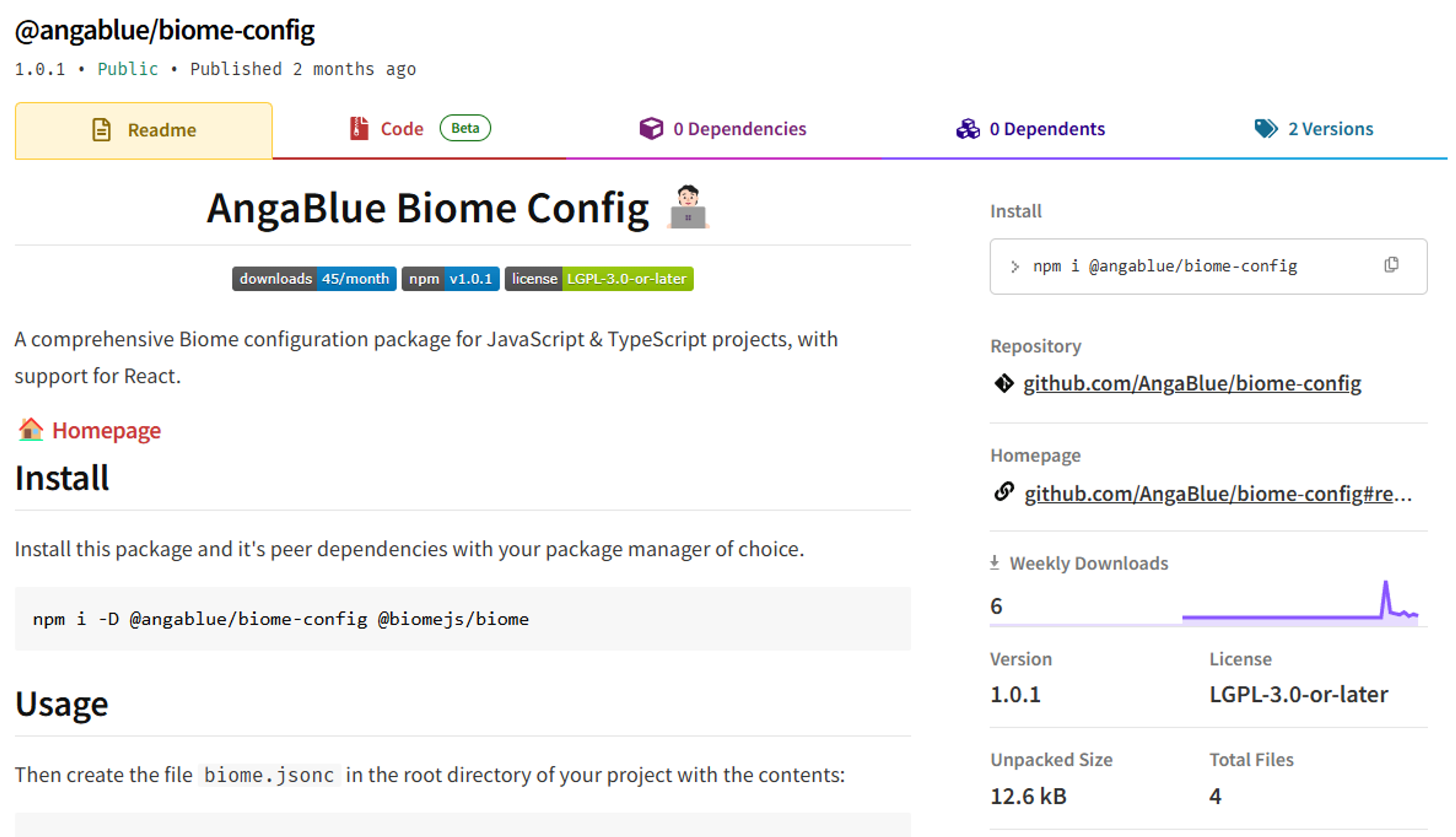 My Biome config on NPM.