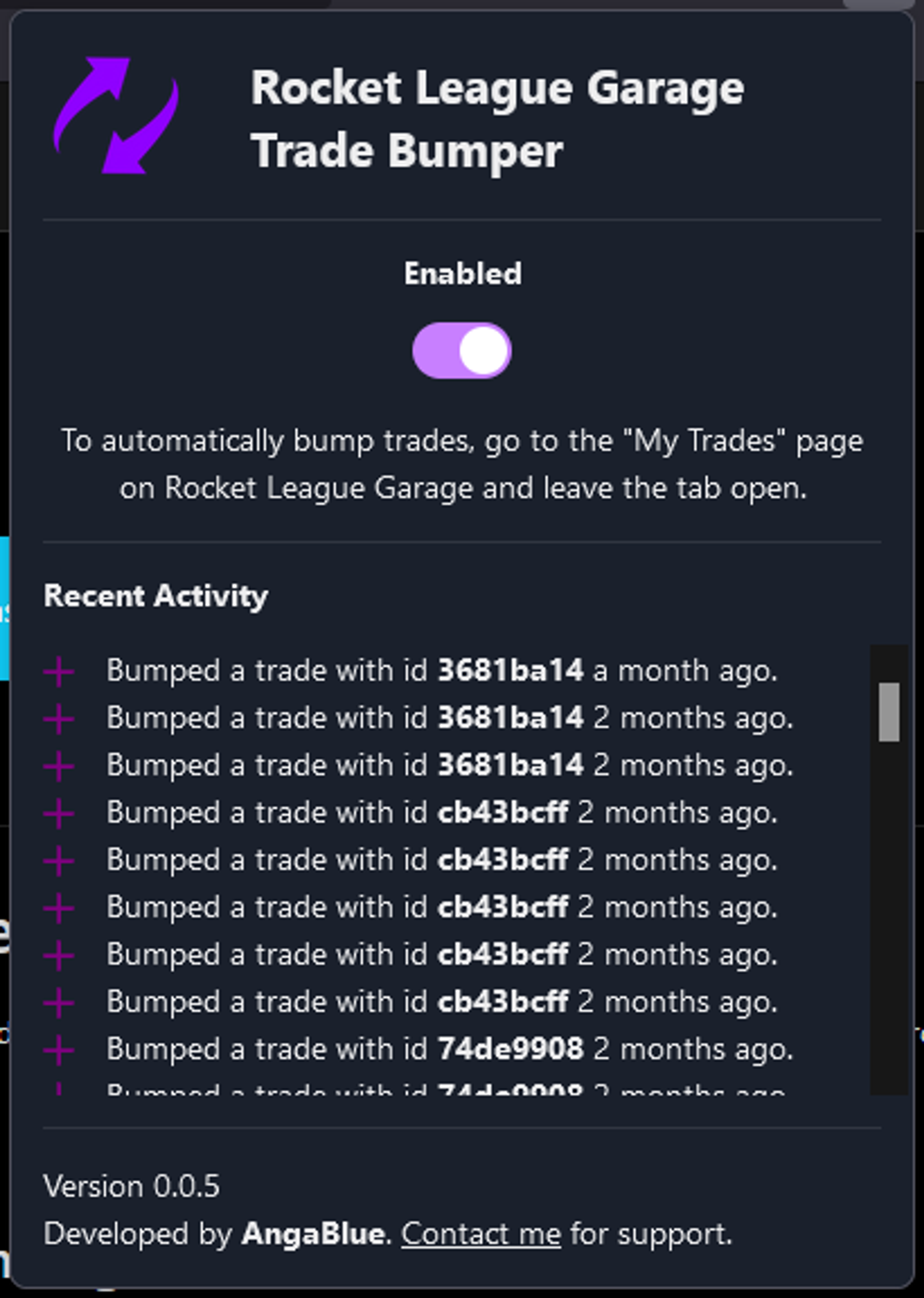 Rocket League Garage Trade Bumper Interface