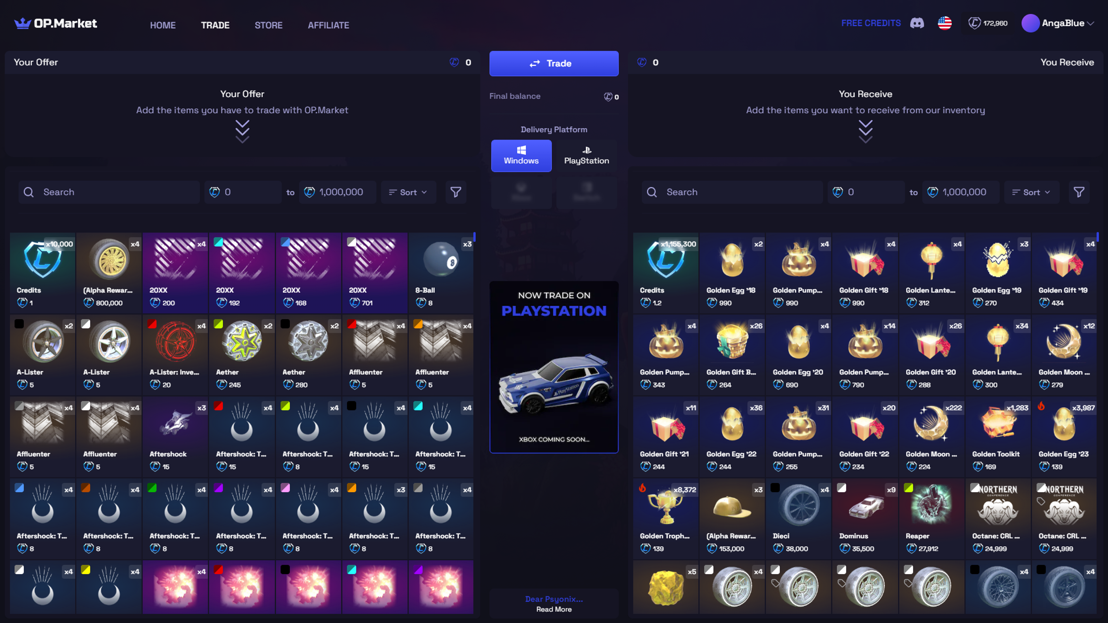 OP.Market user interface.
