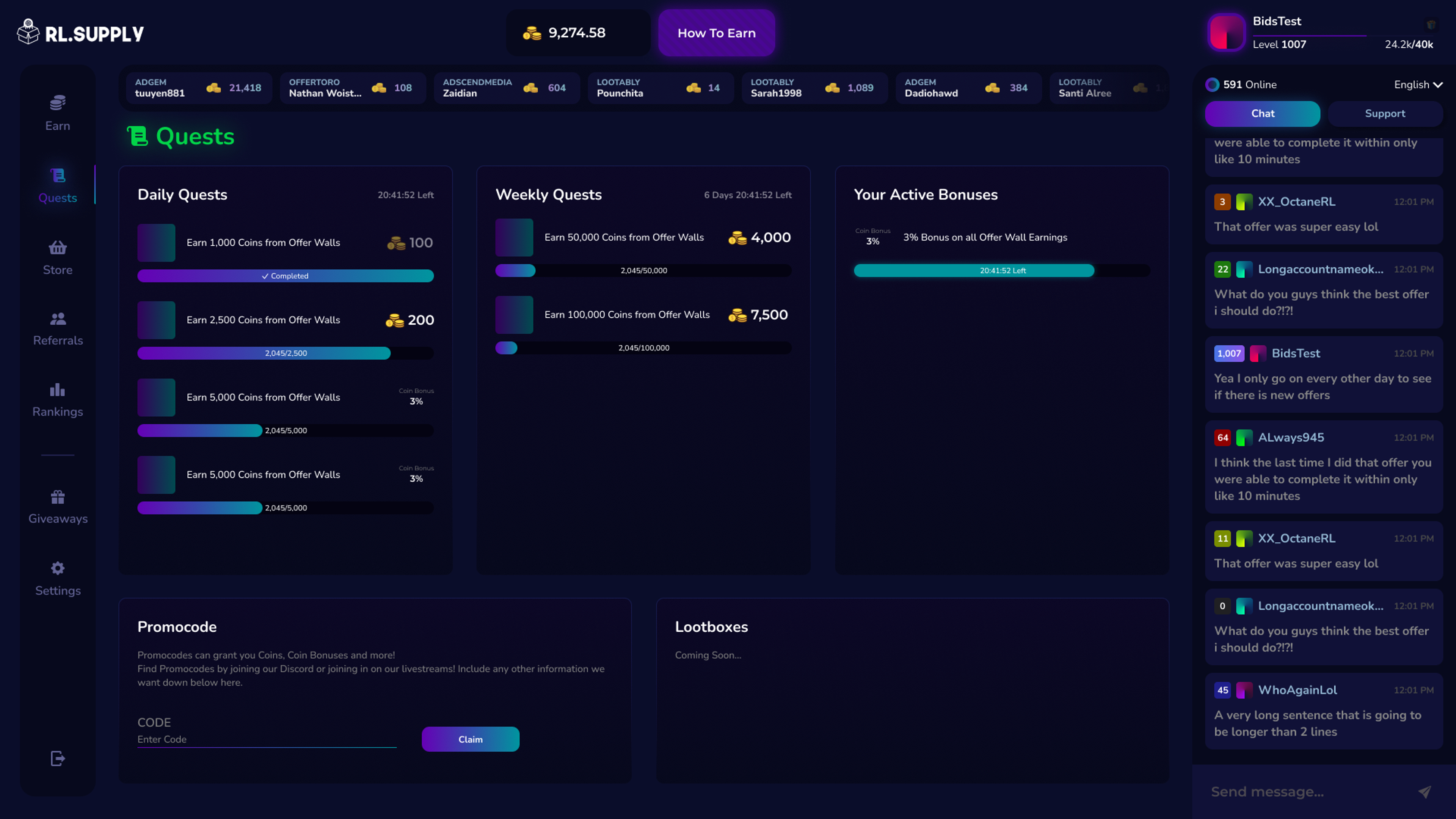 The RL.Supply Quests page